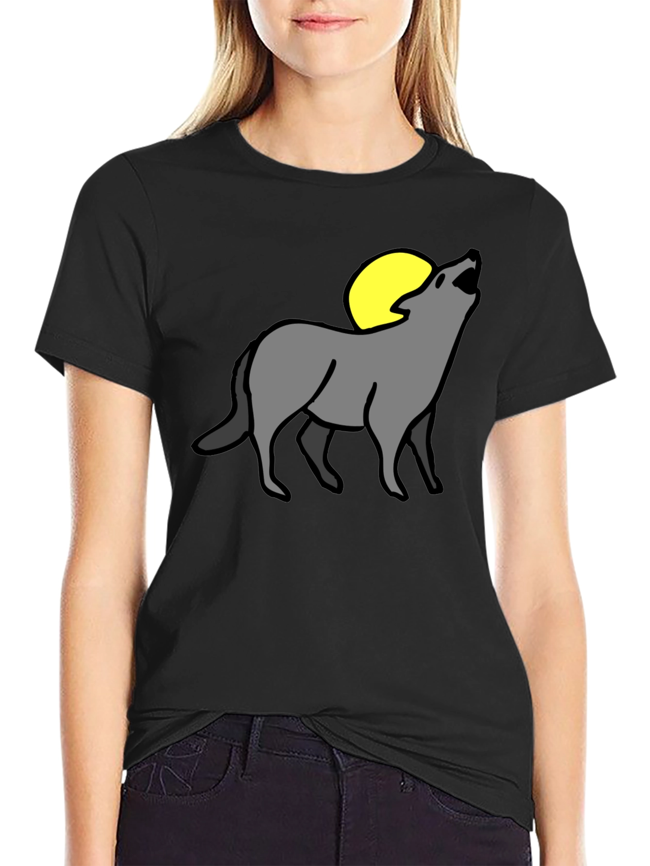 Black Wolf Moon Graphic Tee - Black Cotton Blend view 2