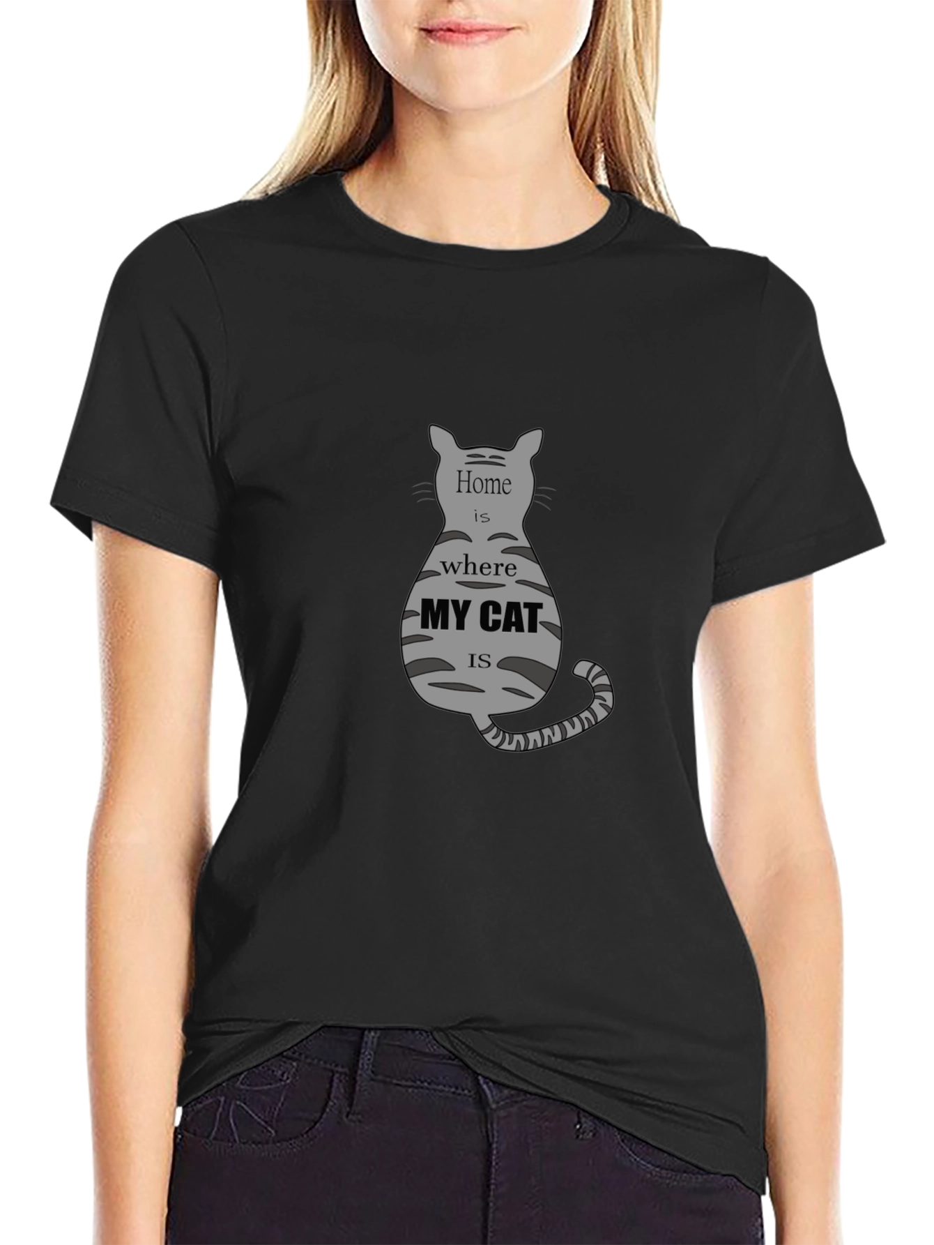 Black Home is Where My Cat Is Black T-Shirt view 2