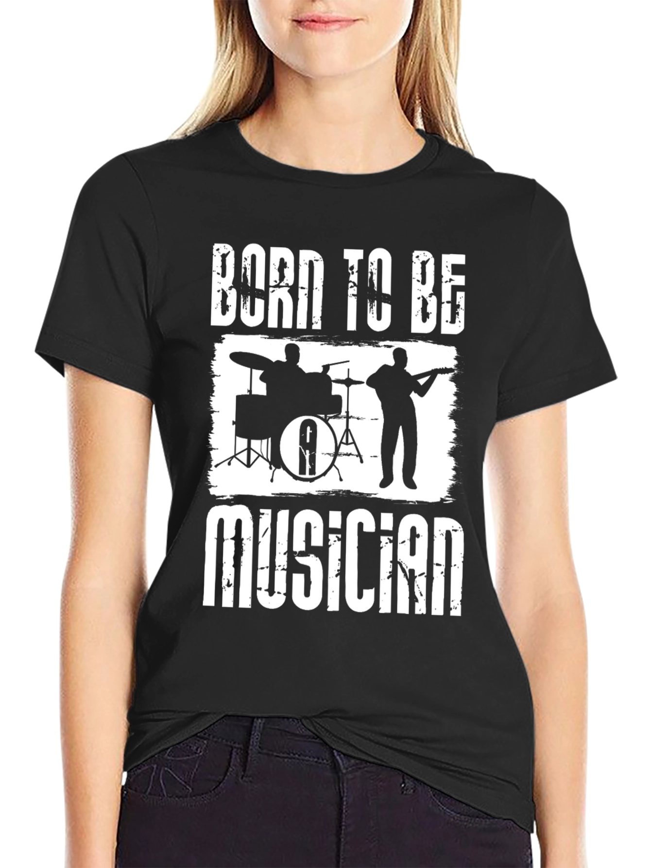 Black Born to Be Musician Black T-Shirt view 2