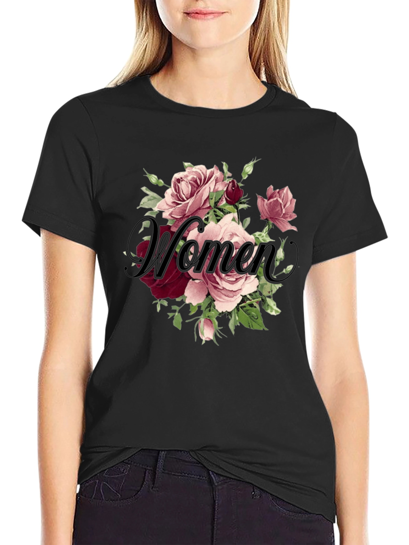 Black Floral Women's T-Shirt - Elegant Design view 2