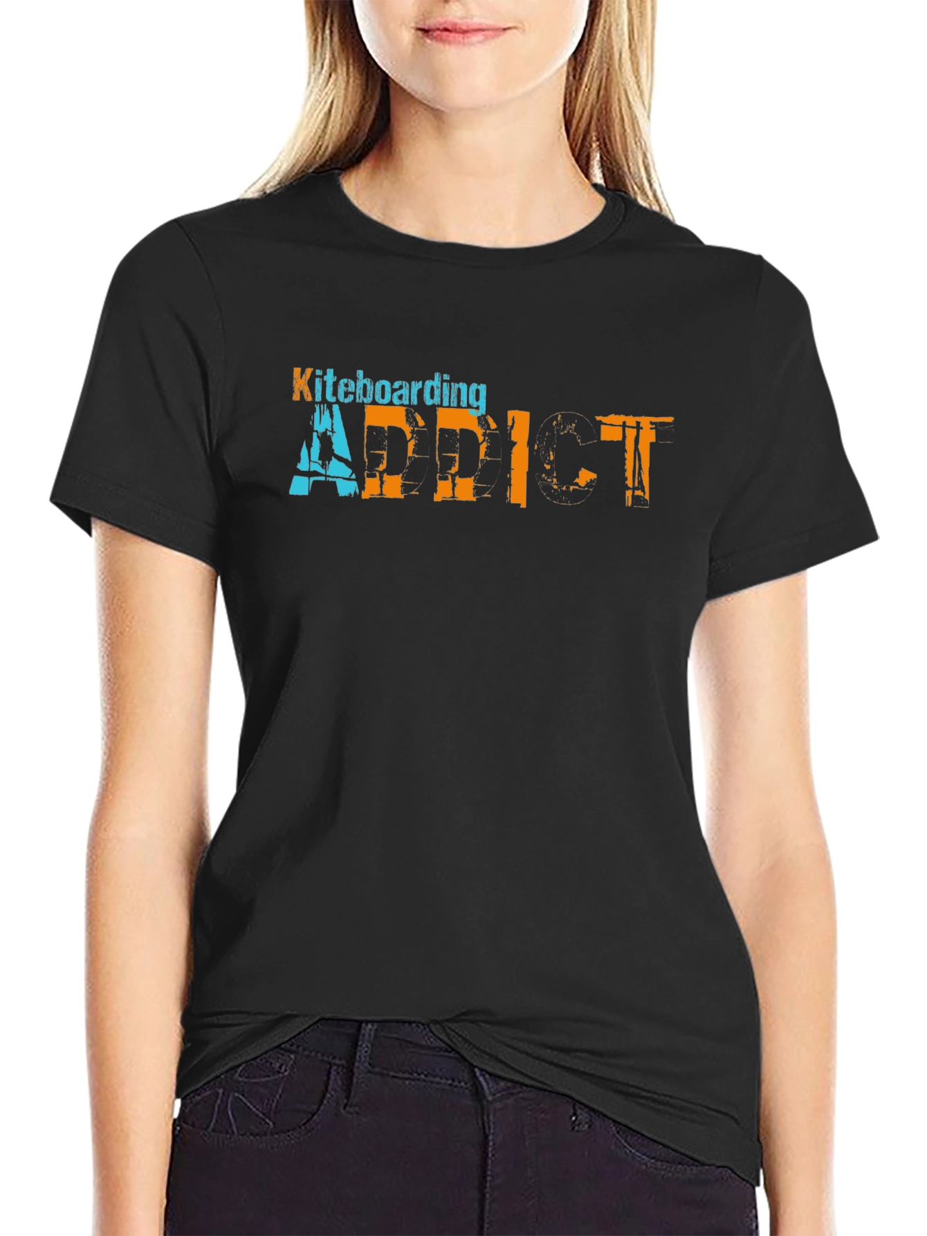 Black Kiteboarding Addict Graphic Tee - Black Cotton T-Shirt view 2