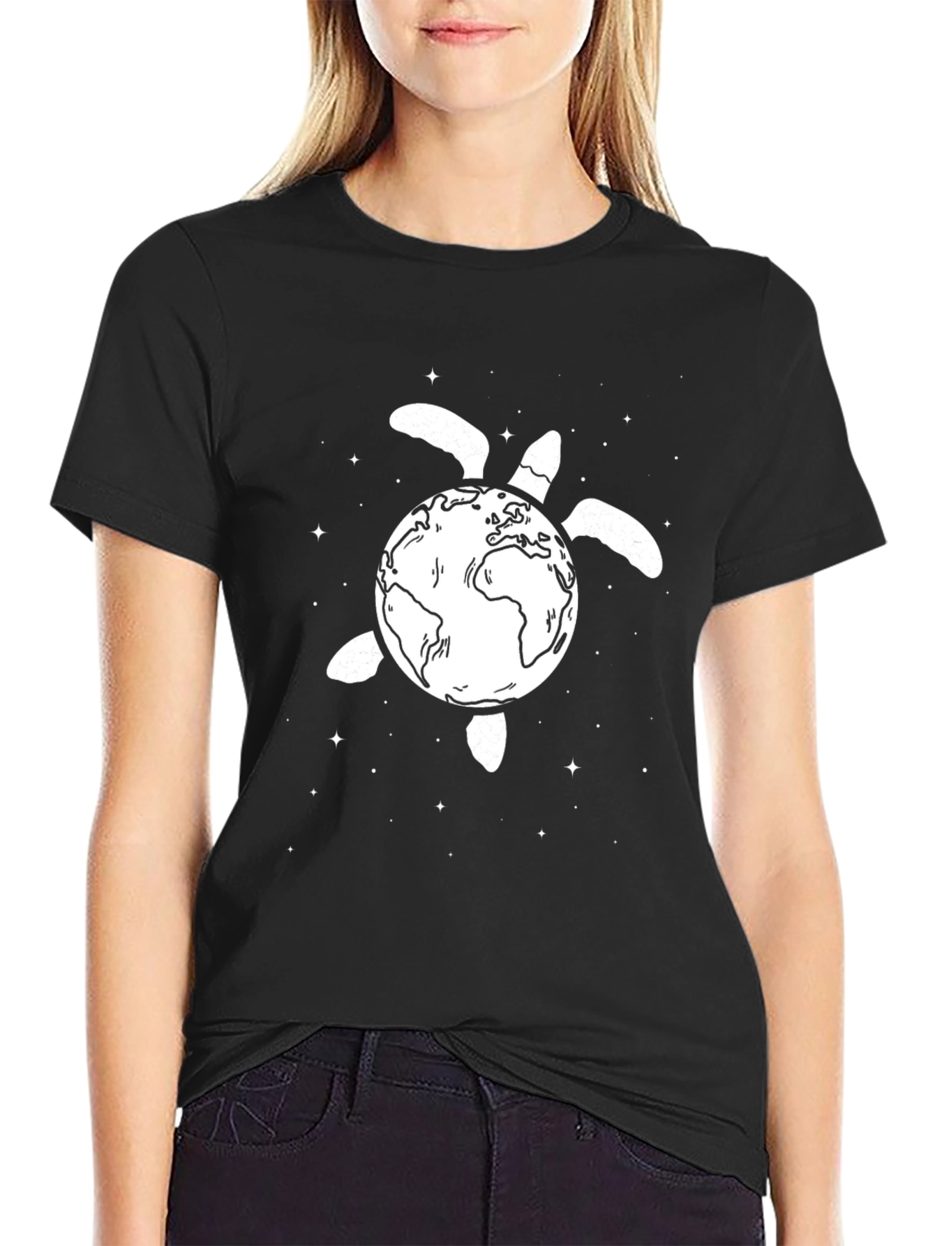 Black Earth Turtle Graphic Tee - Black Cotton T-Shirt view 2