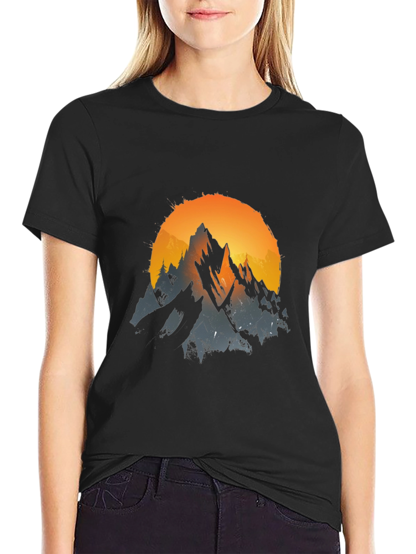 Black Mountain Sunset Graphic Tee - Black Cotton Blend view 2