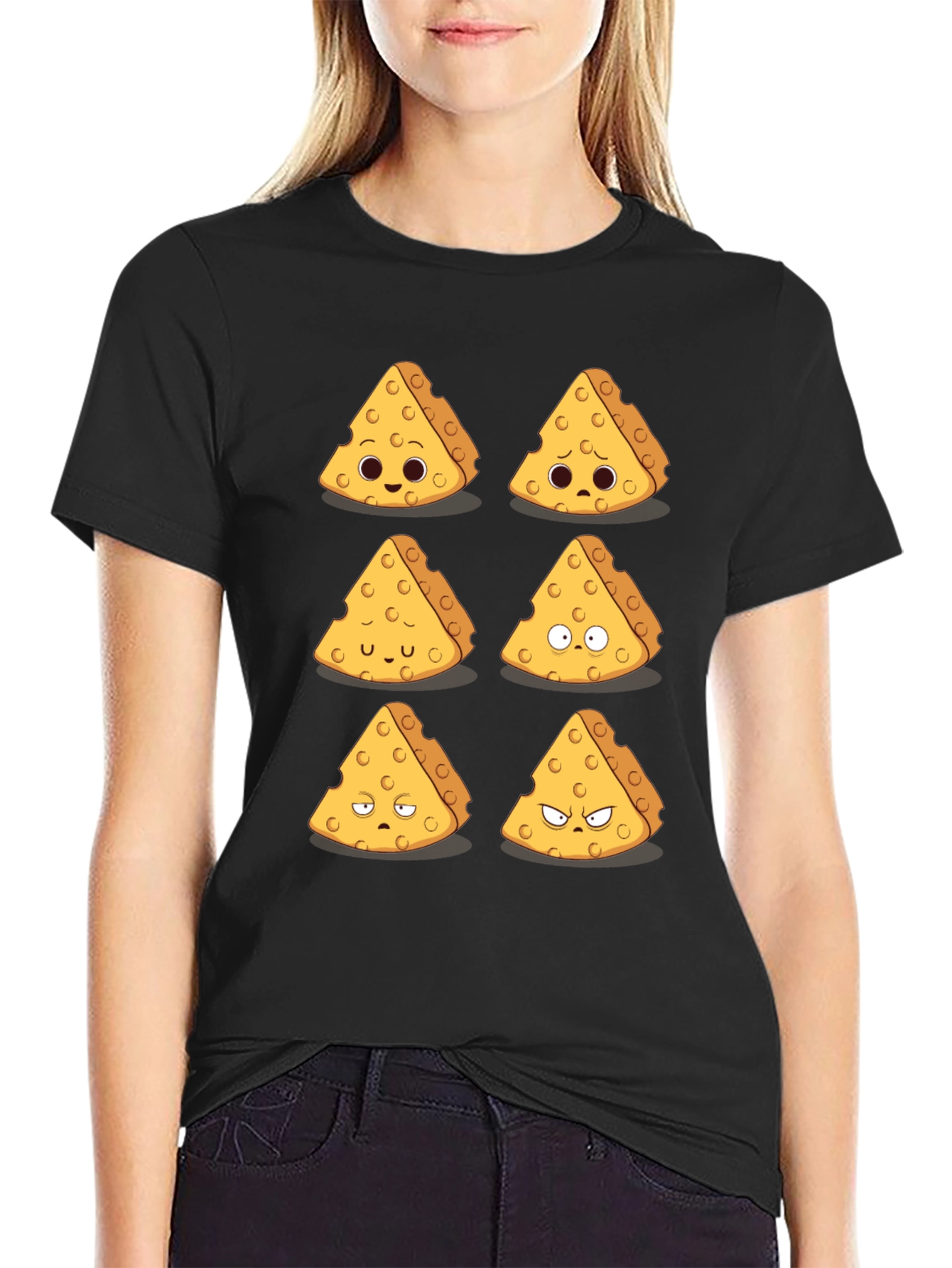 Black Funny Cheese Expression T-Shirt - Black view 2