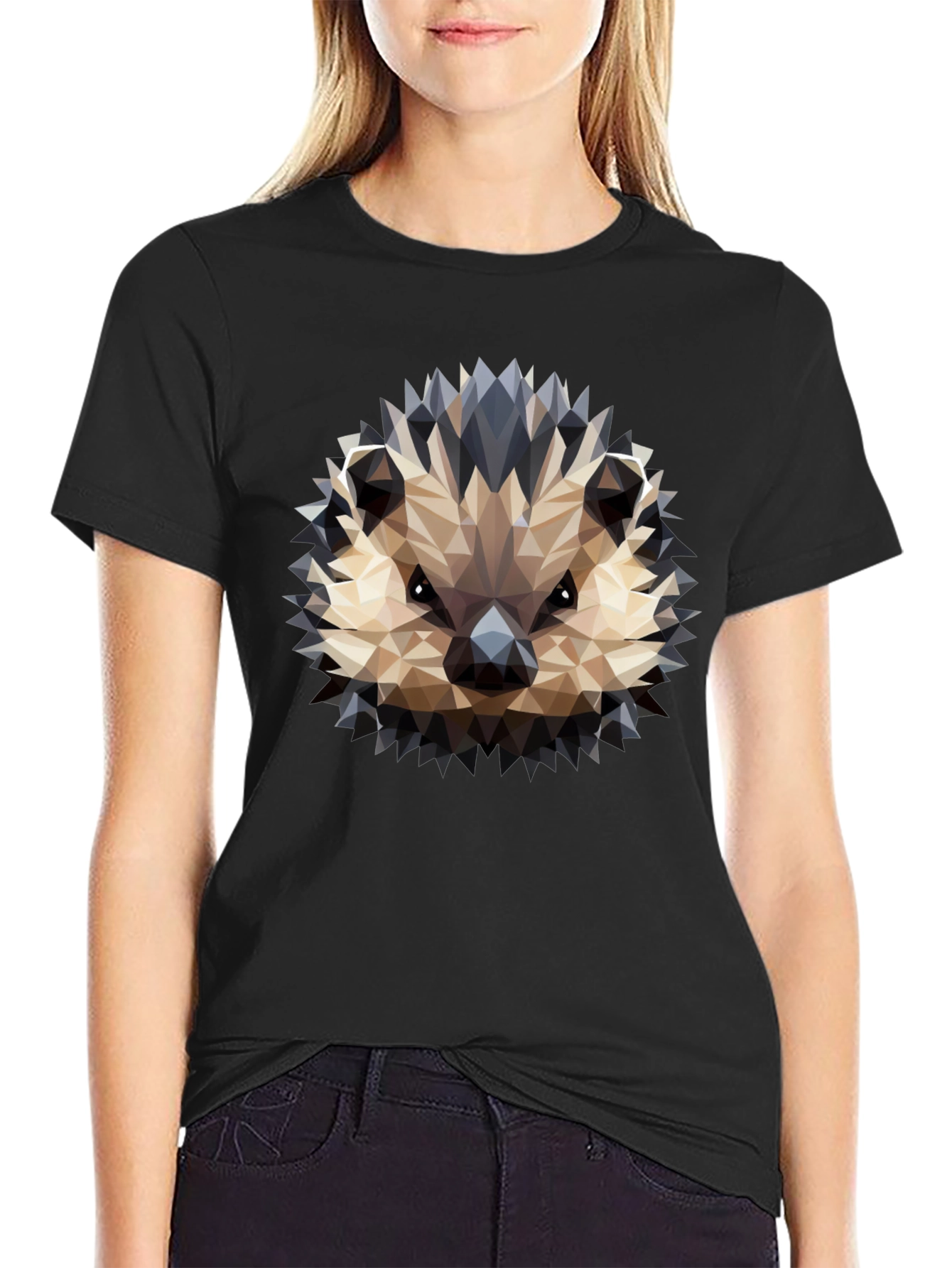Black Geometric Hedgehog Graphic Black T-Shirt view 2
