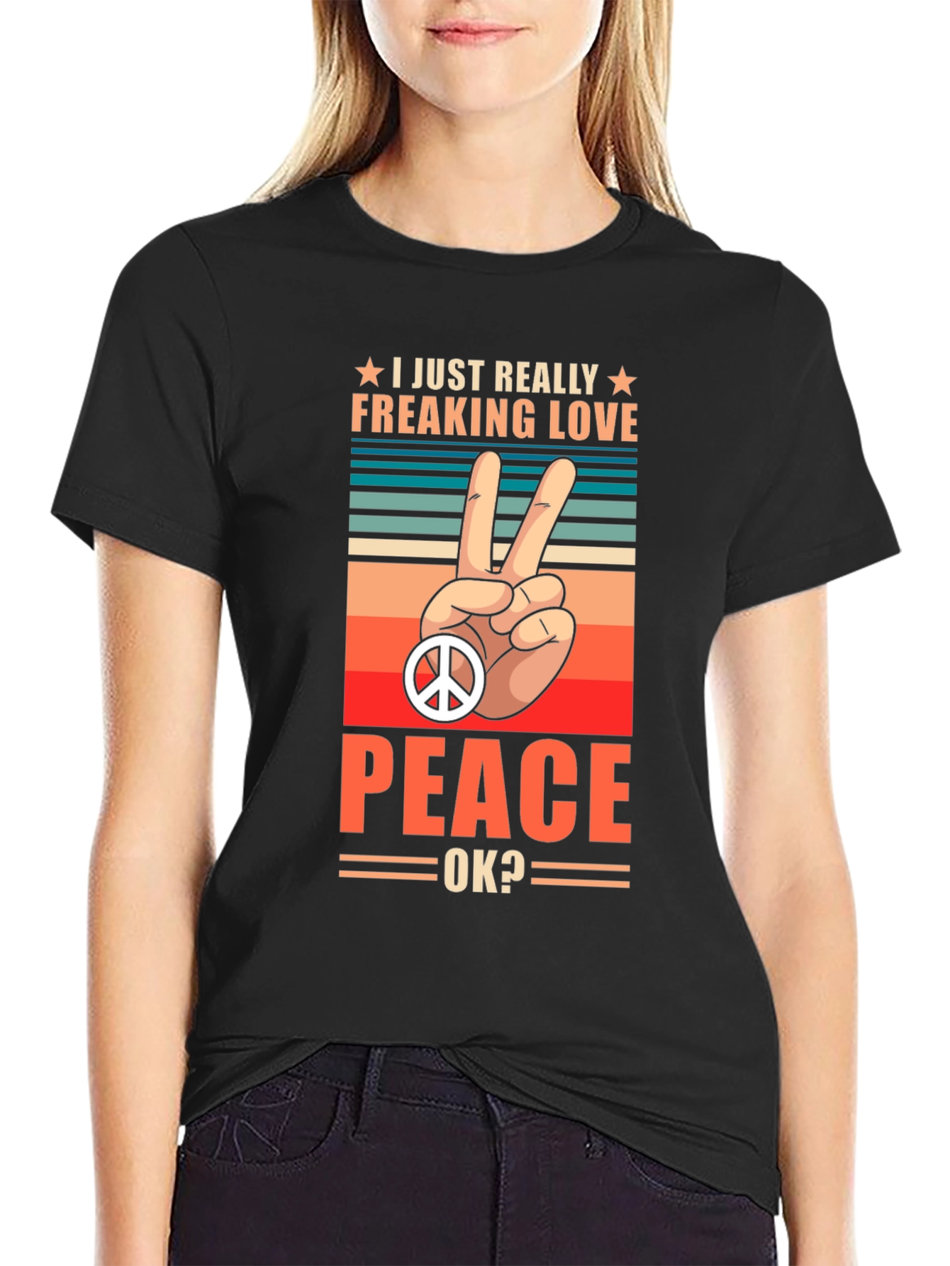 Black Peace Love T-Shirt - Retro Graphic Tee view 2