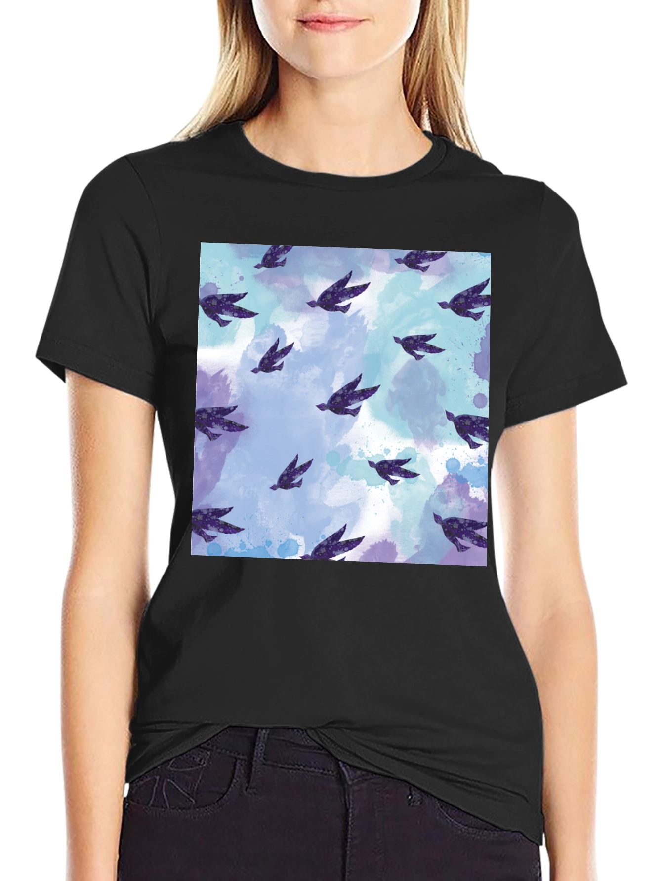 Black Bird Pattern Tee - Soft Cotton Blend Comfort view 2