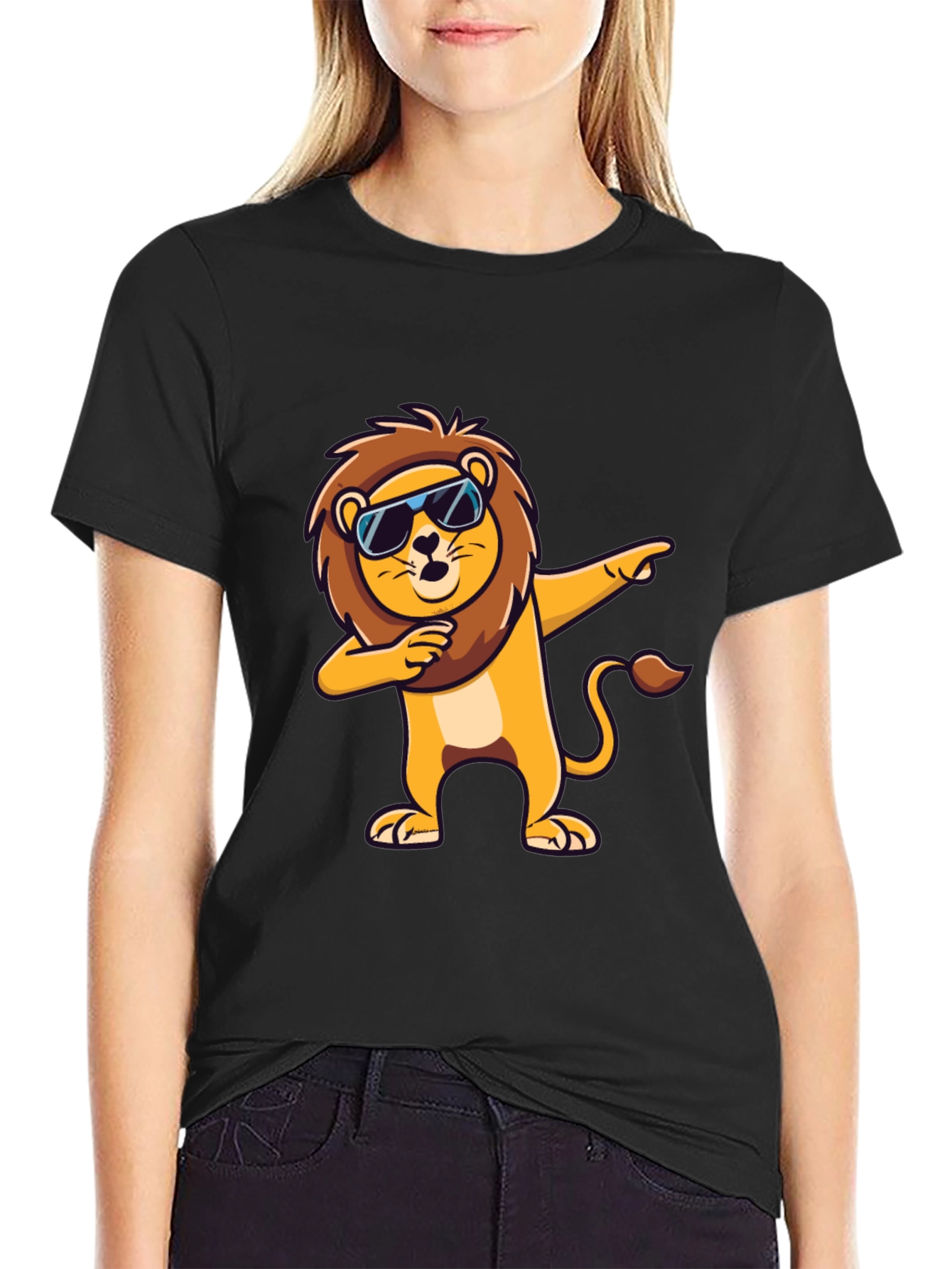 Black Cool Lion Dabbing Graphic Tee - Black T-Shirt view 2
