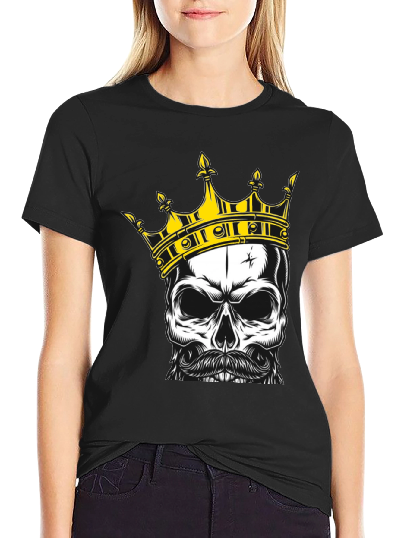 Black Skull King Graphic Tee - Black Cotton T-Shirt view 2