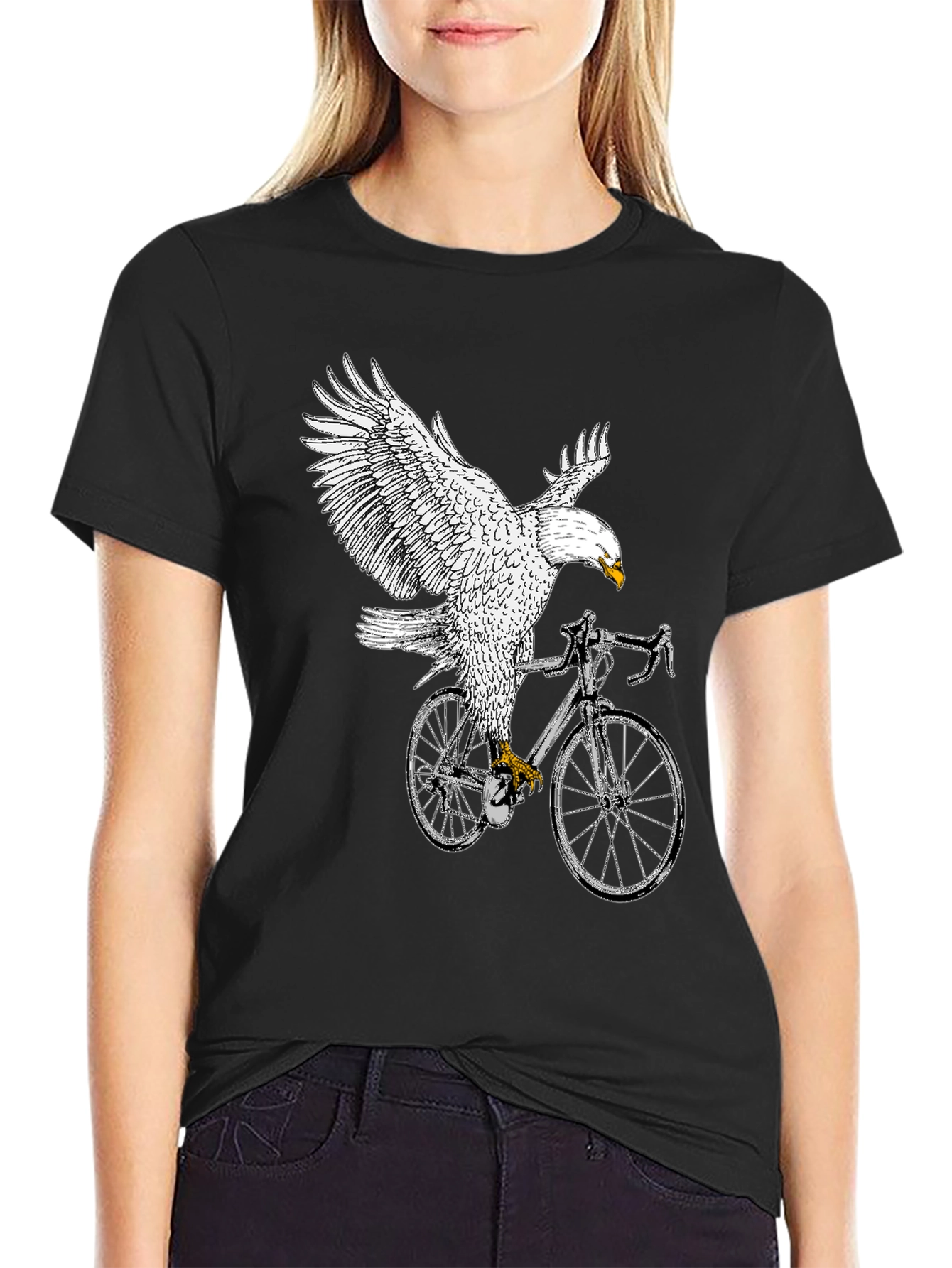 Black Eagle Riding Bike Graphic Tee - Black view 2