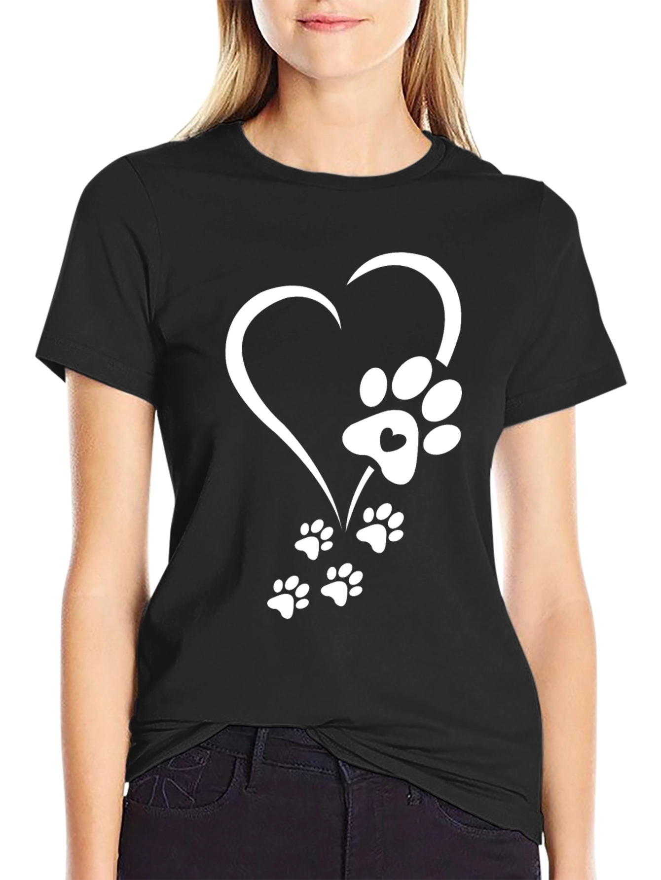 Black Heart Paw Print Graphic Tee - Black view 2