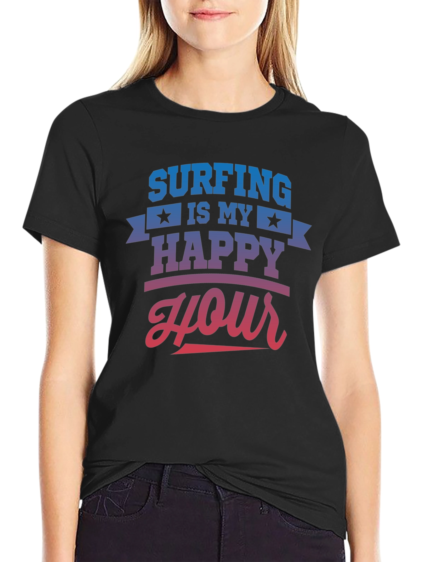 Black Surfing is My Happy Hour Black T-Shirt view 2