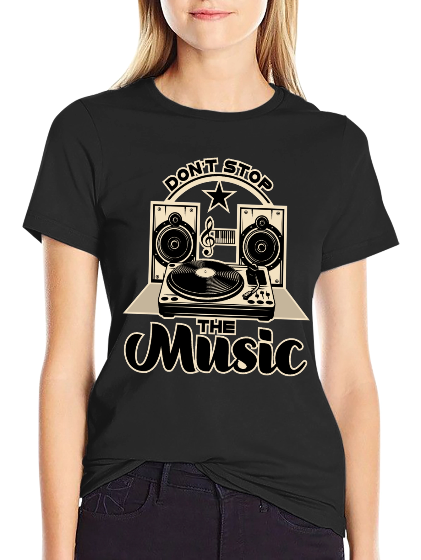 Black Don't Stop The Music Graphic T-Shirt view 2