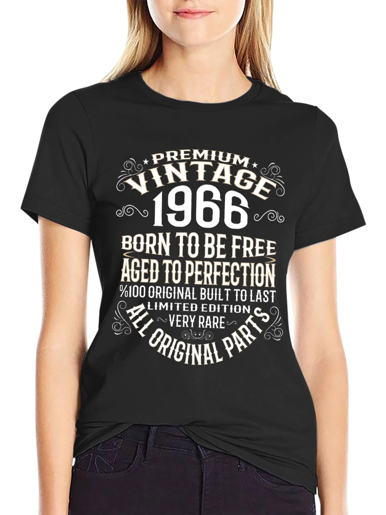 Black Vintage 1966 Birthday Premium Black T-Shirt view 2