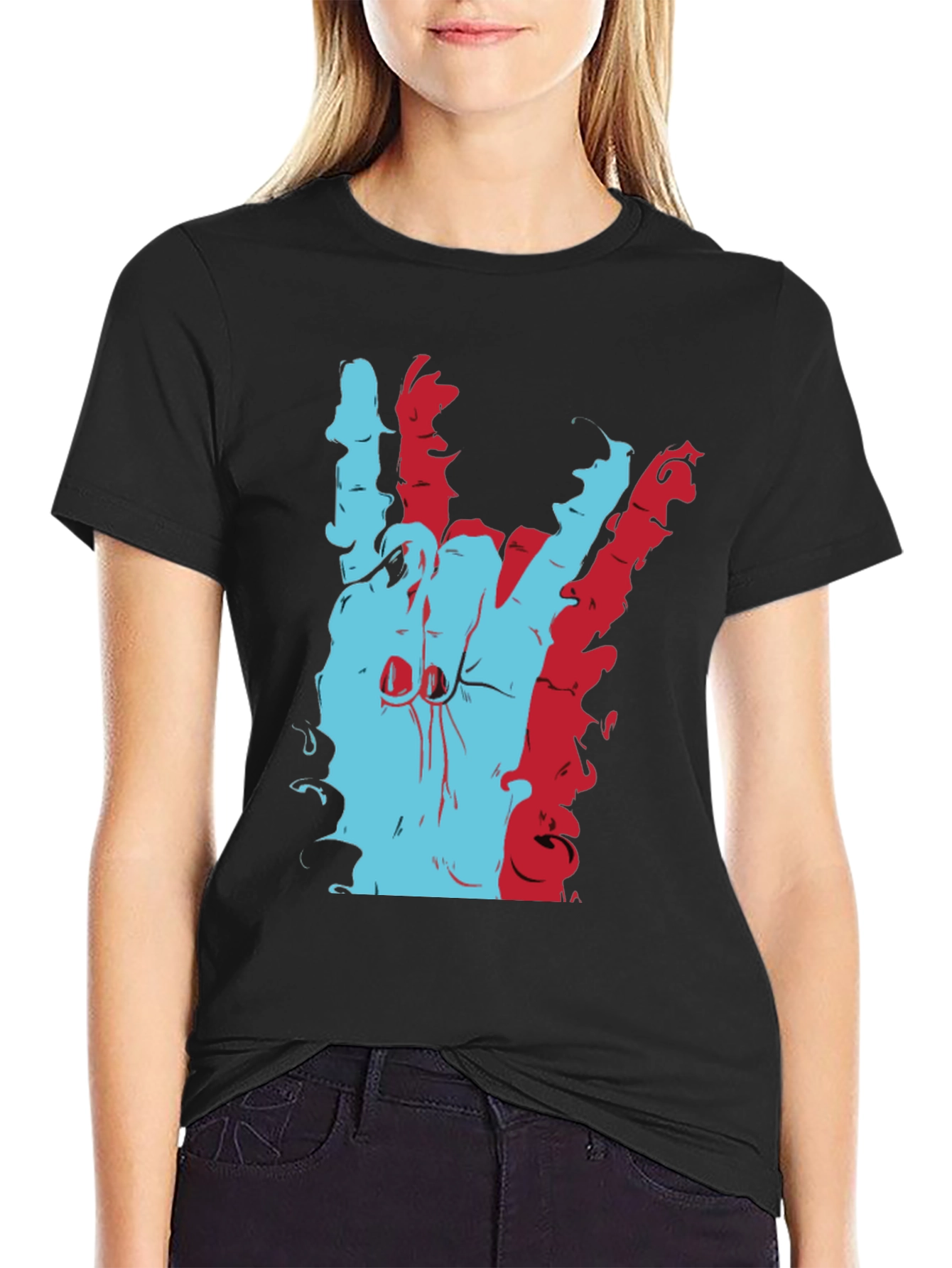 Black Retro Hand Sign T-Shirt - Cool Graphic Tee view 2