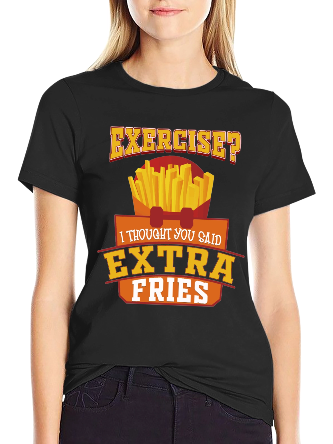 Black Exercise? Extra Fries Black Graphic Tee view 2