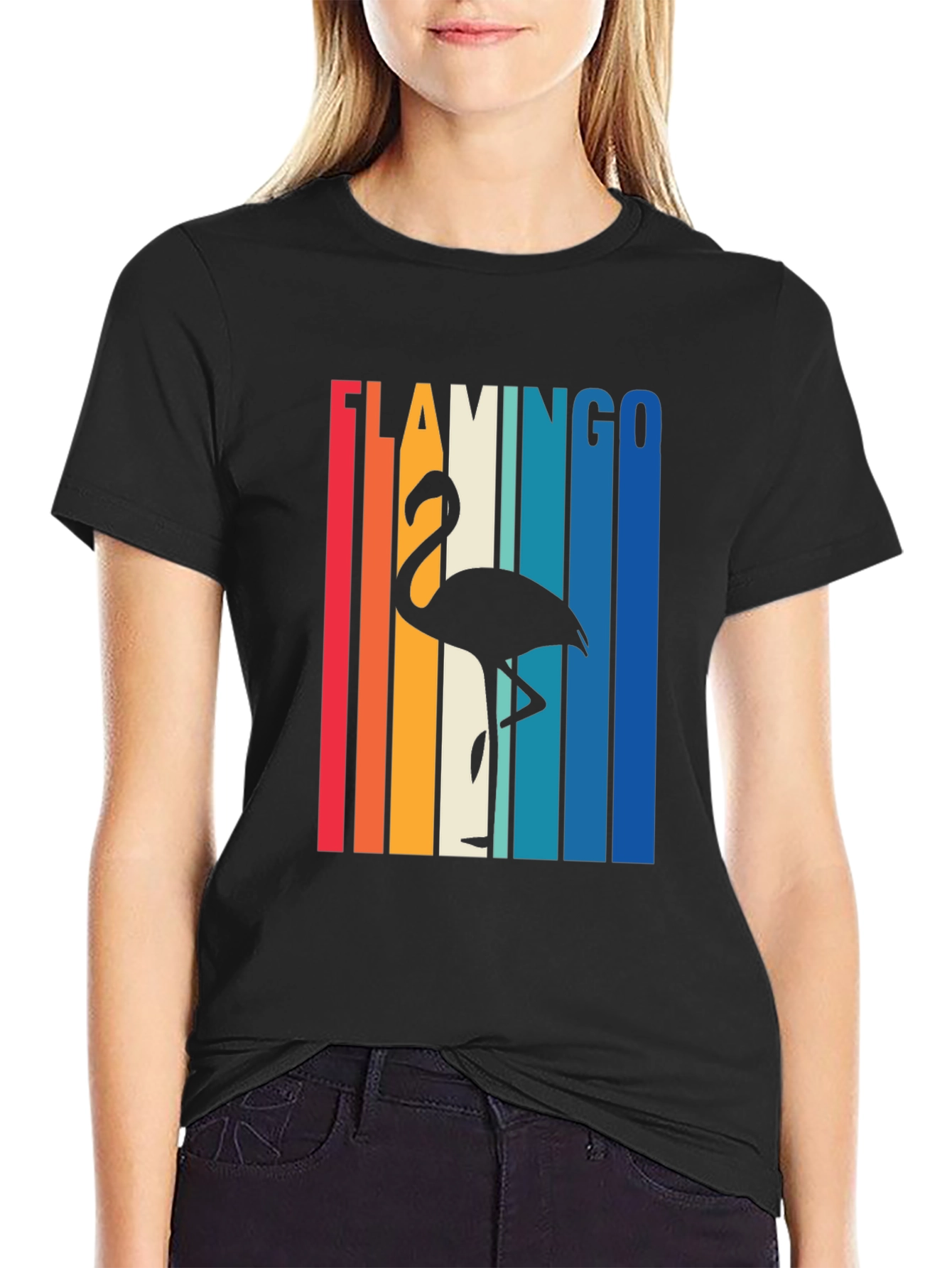 Black Retro Flamingo Graphic Tee view 2
