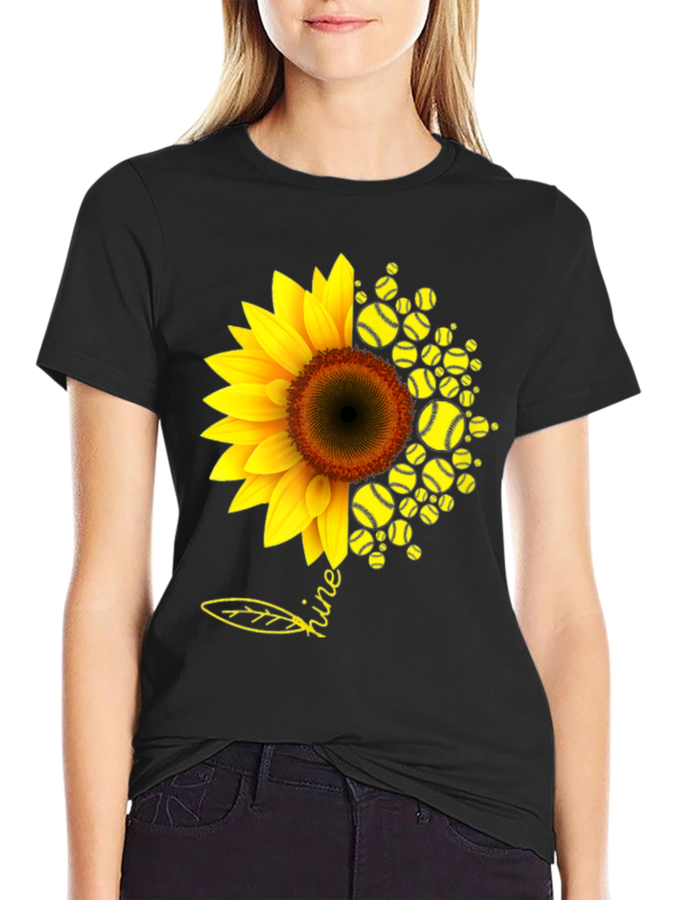 Black Sunflower Softball T-Shirt - Shine Bright! view 2