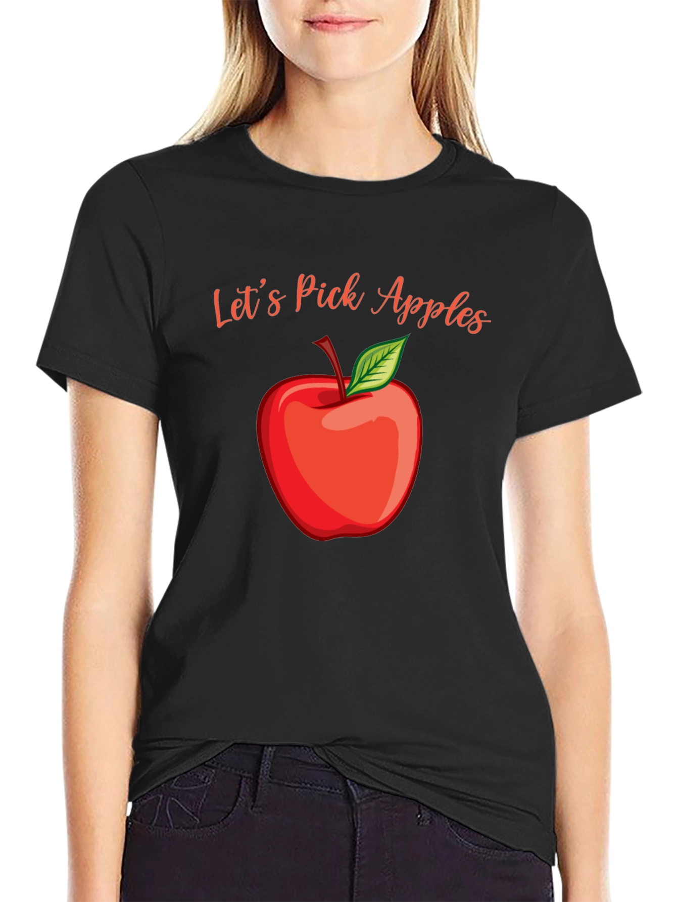 Black Let's Pick Apples Graphic Tee - Fall Harvest Shirt view 2