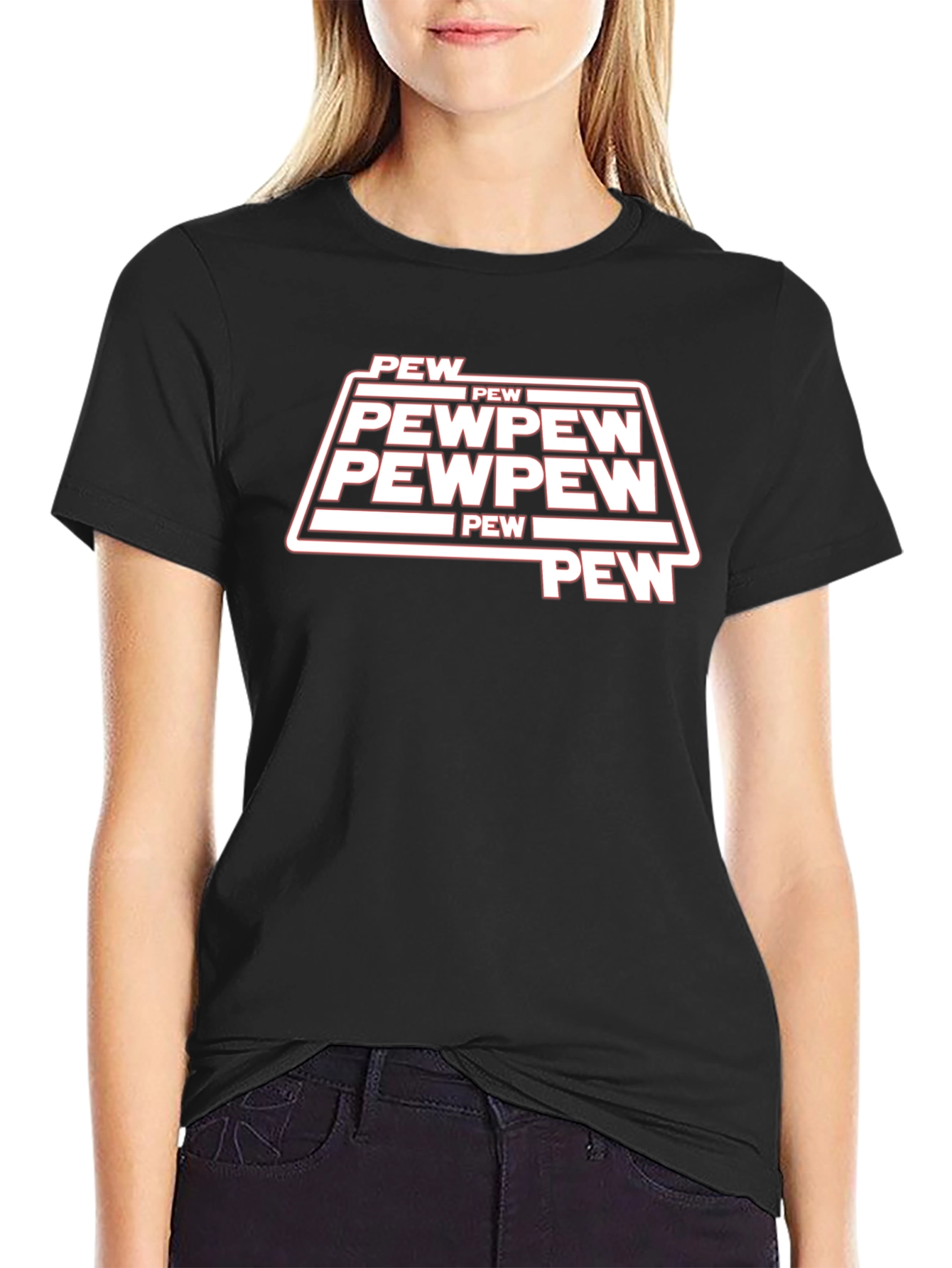 Black Pew Pew Graphic T-Shirt - Trendy Black Tee view 2
