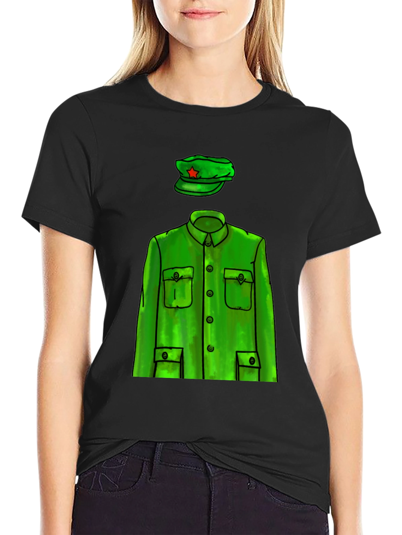 Black Retro Green Uniform T-Shirt view 2