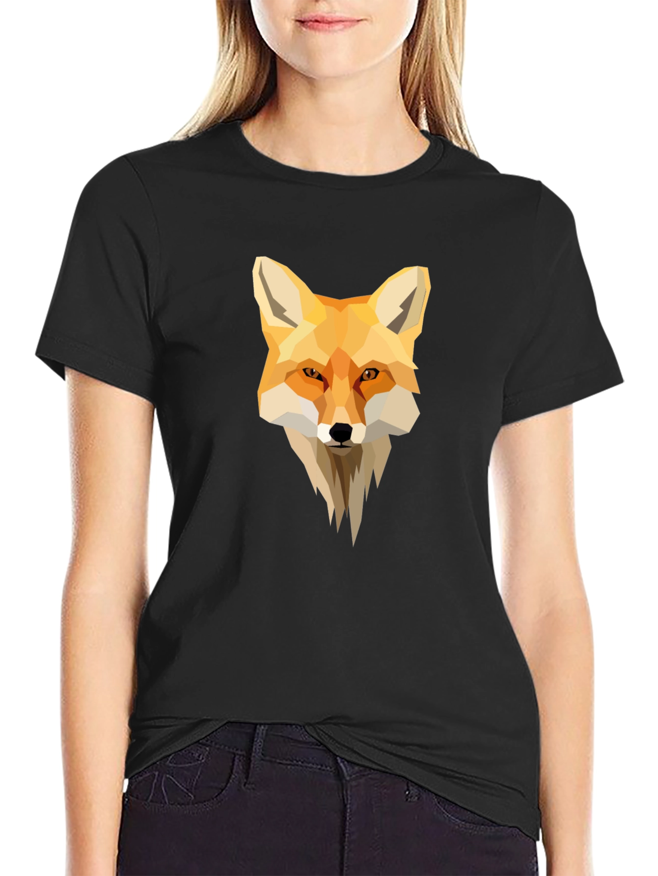 Black Geometric Fox Graphic Black T-Shirt view 2
