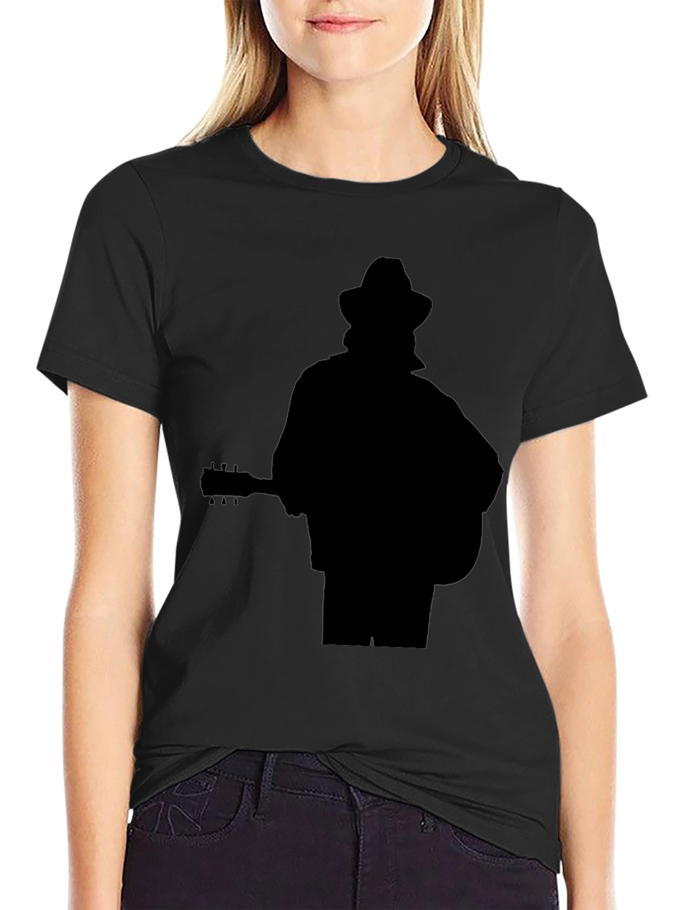 Black Musician Silhouette Graphic Tee - Black Cotton Casual Shirt view 2