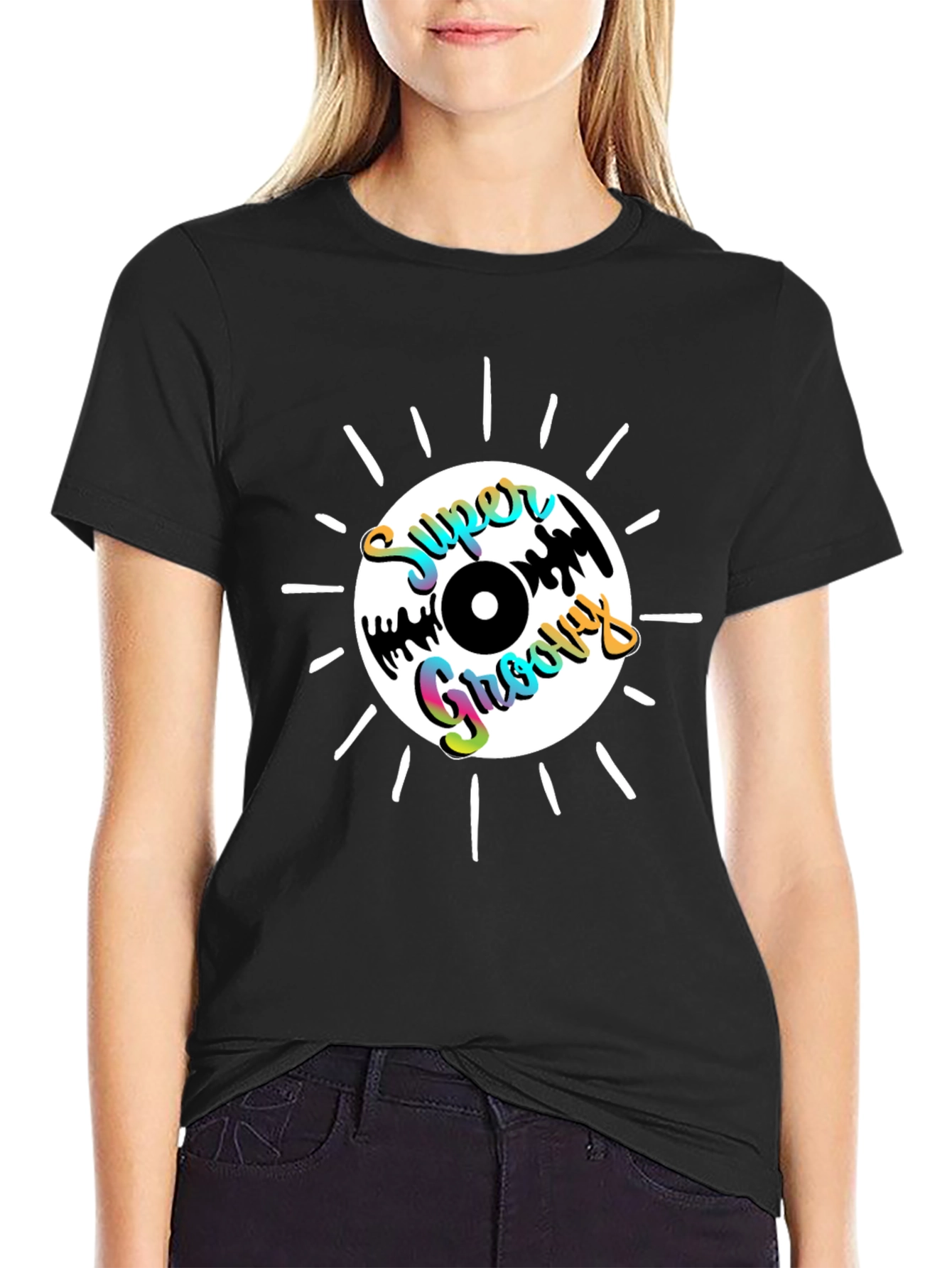 Black Super Groovy Record Graphic T-Shirt view 2