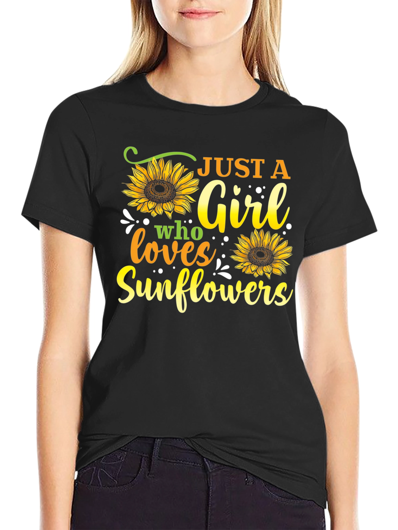 Black Just A Girl Who Loves Sunflowers Graphic Tee view 2