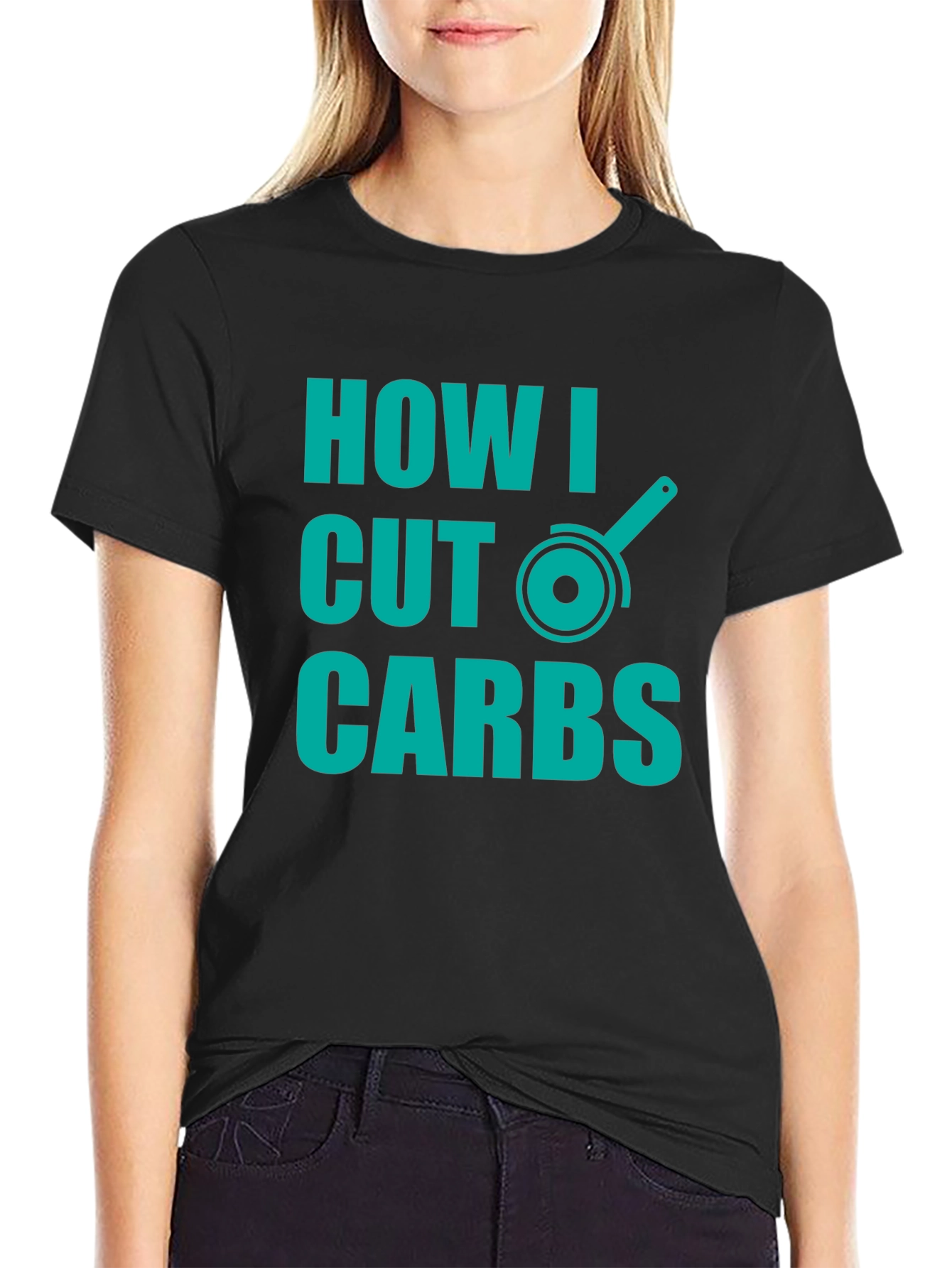 Black How I Cut Carbs T-Shirt - Funny Diet Humor Tee view 2