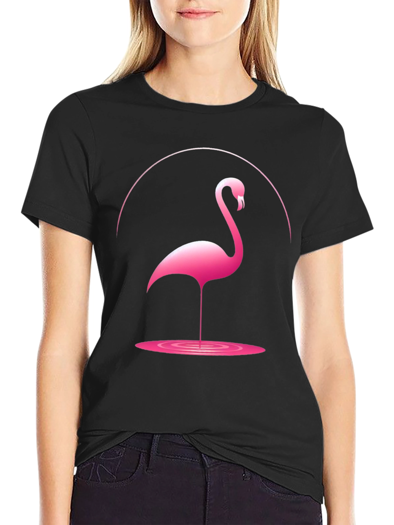 Black Pink Flamingo Graphic Tee - Unique Design view 2
