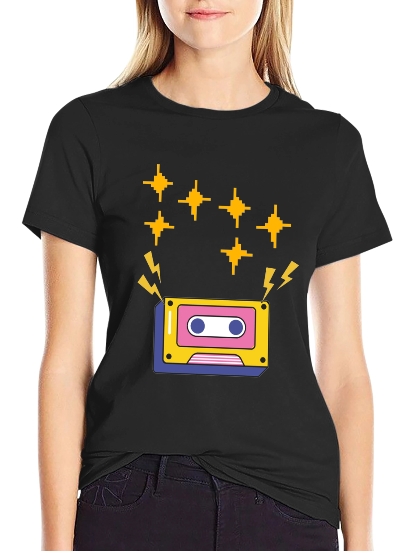 Black Retro Cassette Tape Graphic Tee - Black Short Sleeve Shirt view 2