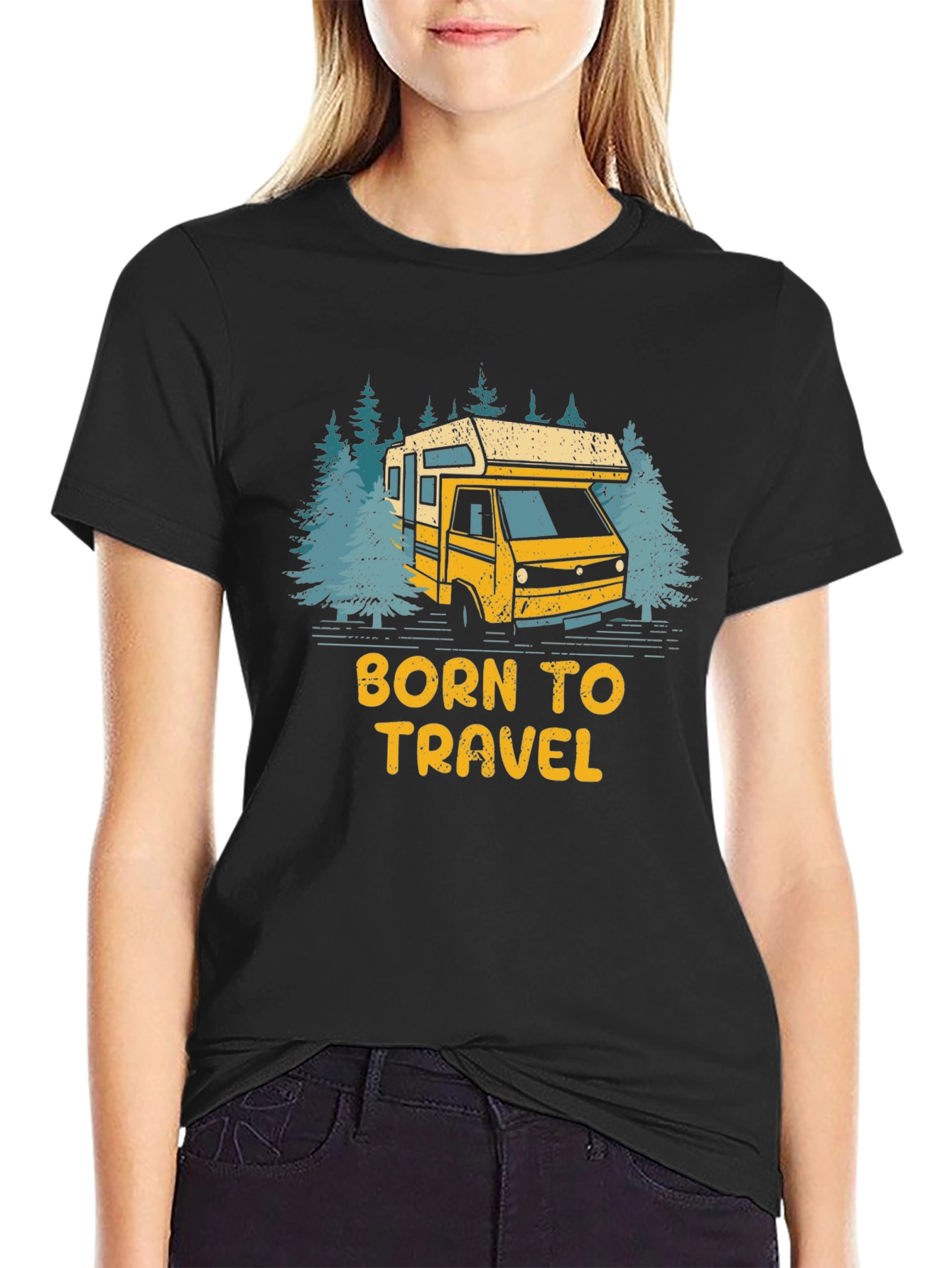 Black Born to Travel RV Camping T-Shirt view 2