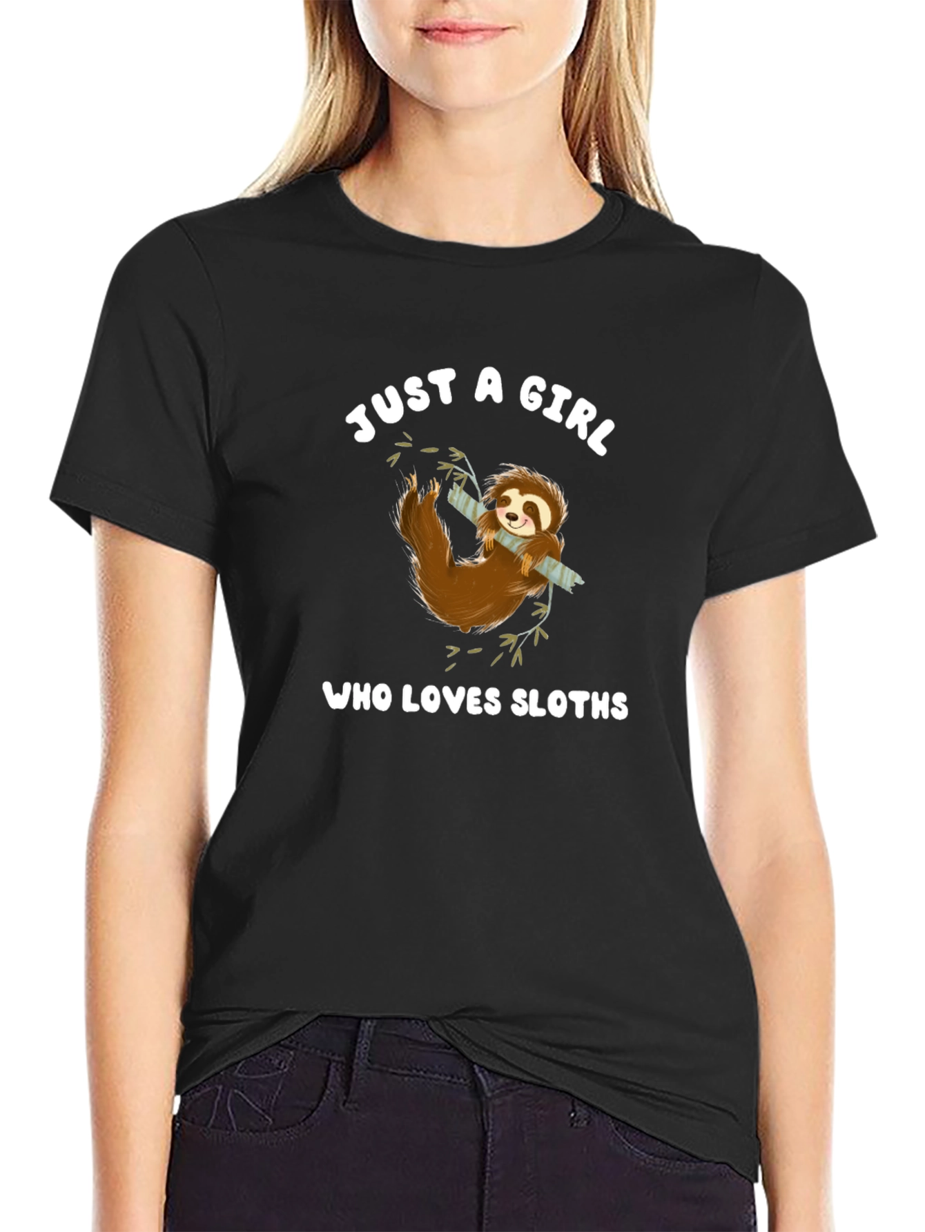 Black Just a Girl Who Loves Sloths T-Shirt view 2