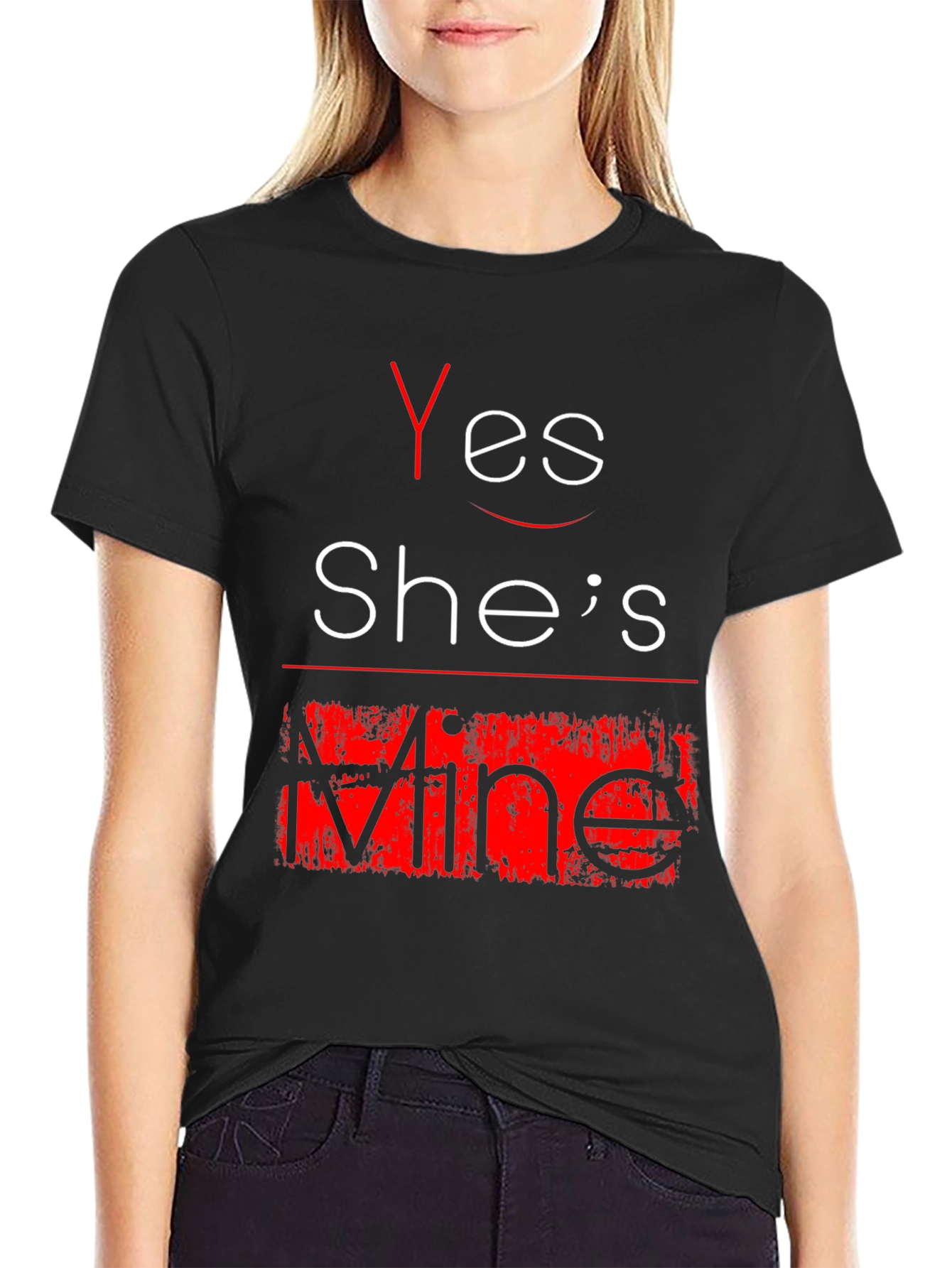 Black Yes She's Mine Funny Graphic Tee - Black T-Shirt view 2