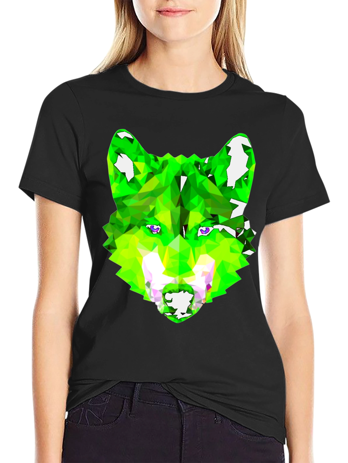 Black Geometric Wolf Graphic Tee - Black view 2