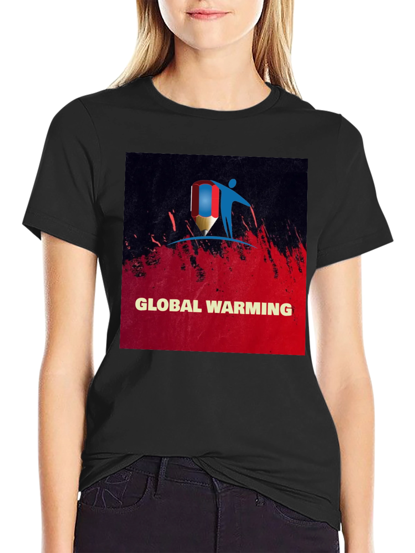 Black Global Warming Awareness Tee - Stylish Black T-Shirt view 2