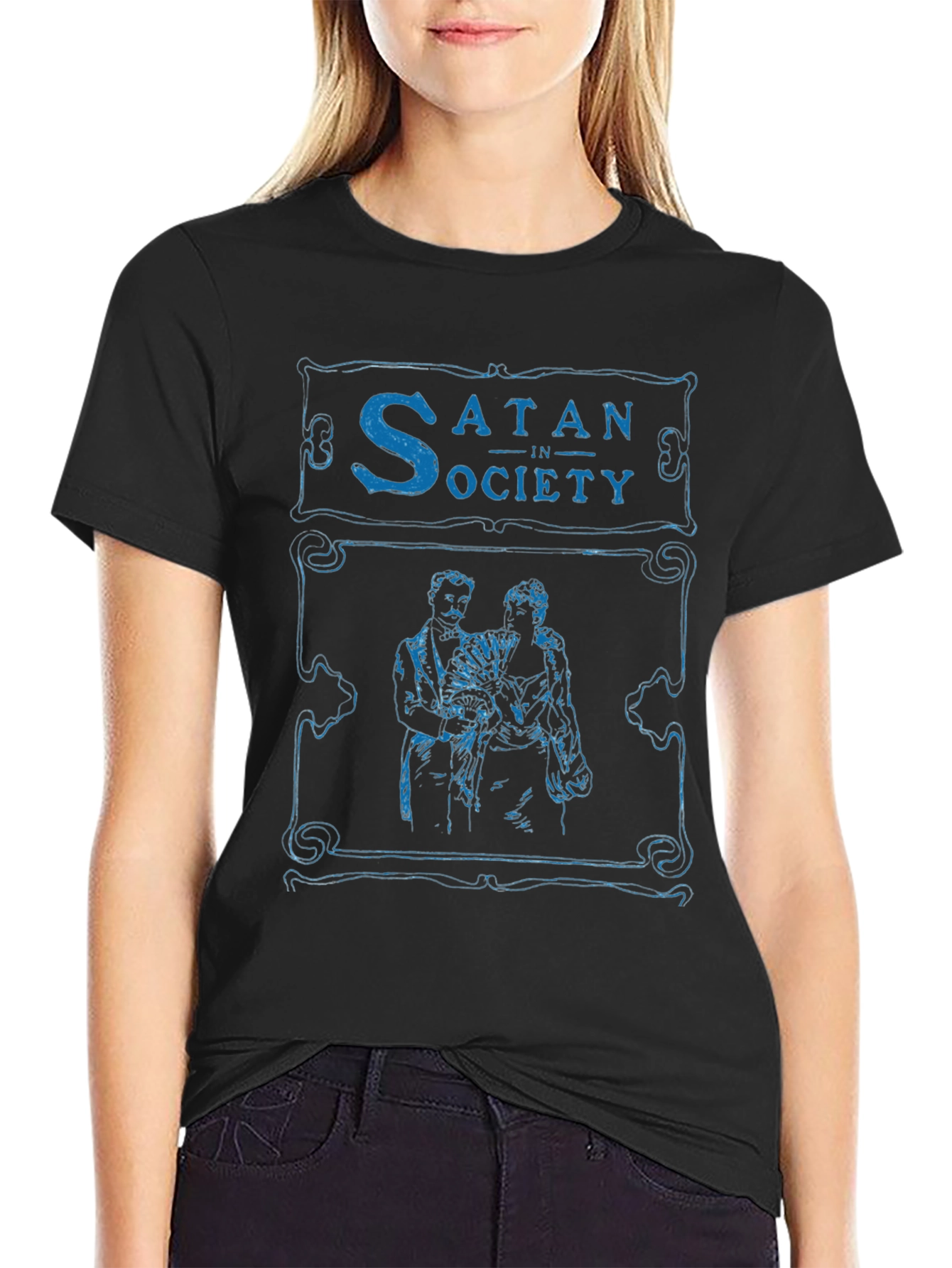 Black Satan In Society T-Shirt - Vintage Design view 2