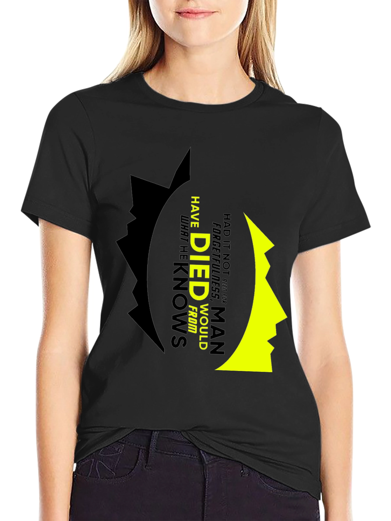 Black Philosophical T-Shirt: Forgetfulness Quote view 2