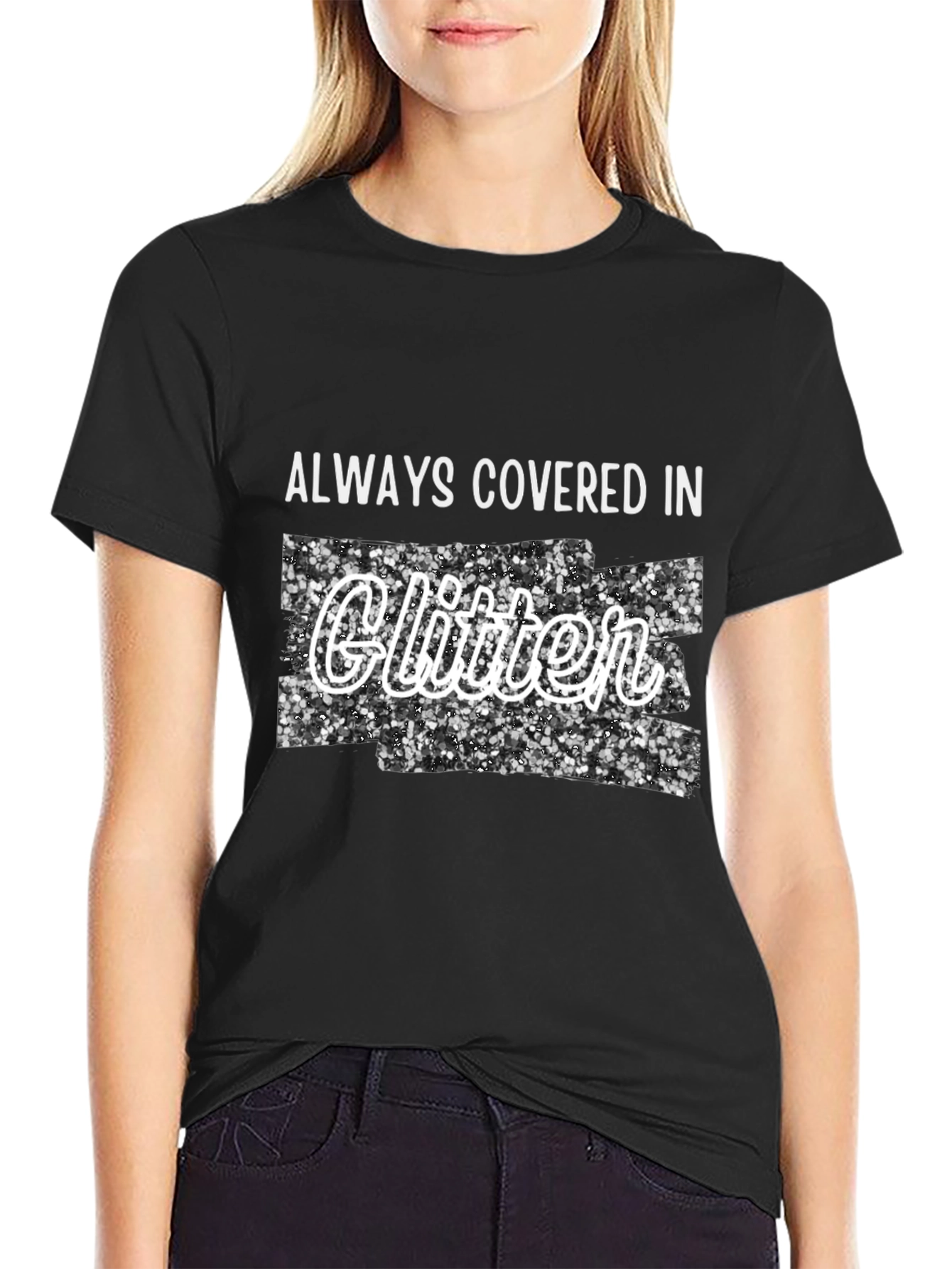 Black Glitter Covered T-Shirt - Stylish Trendy Tee view 2
