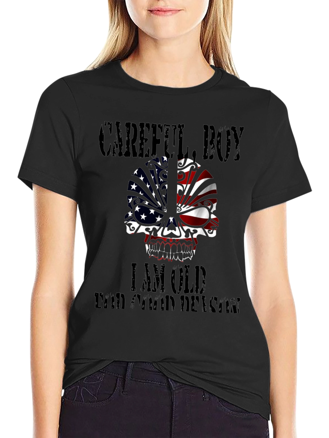 Black Careful Boy I am Old T-Shirt view 2