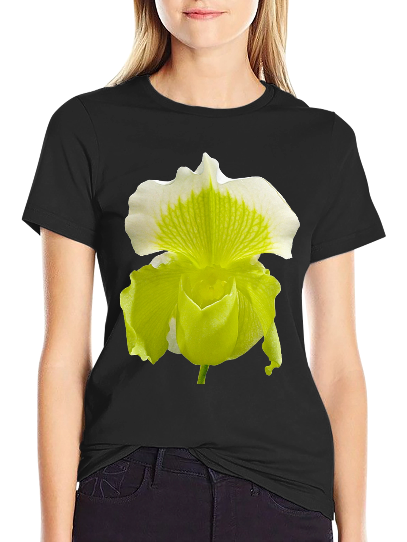 Black Orchid Flower Graphic Tee - Black Cotton Blend view 2