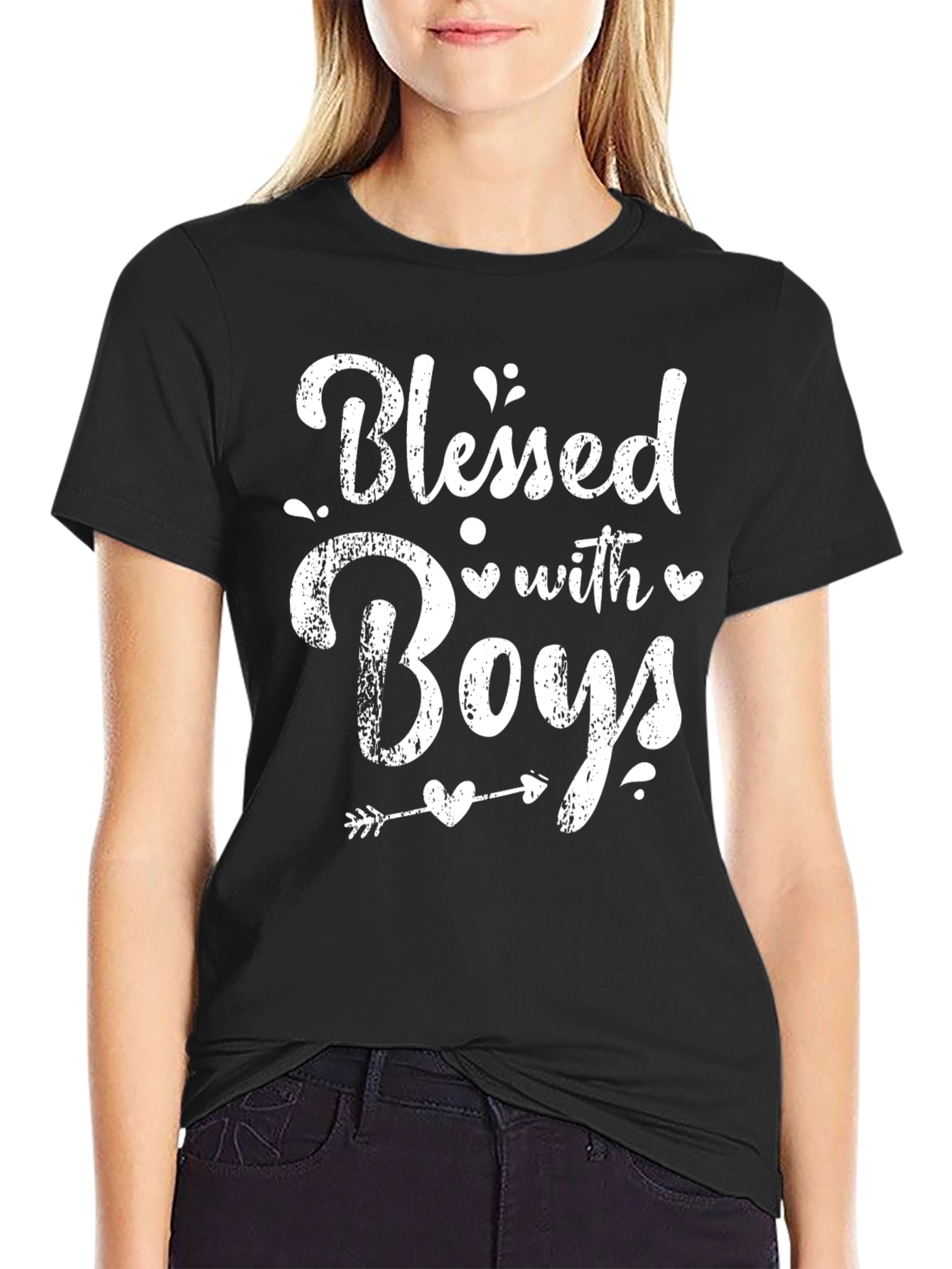 Black Blessed with Boys T-Shirt - Trendy Mom Tee view 2