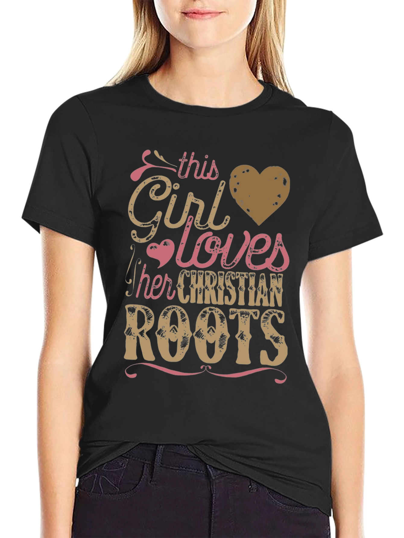 Black Christian Roots Girl T-Shirt, Faith-Based Apparel view 2