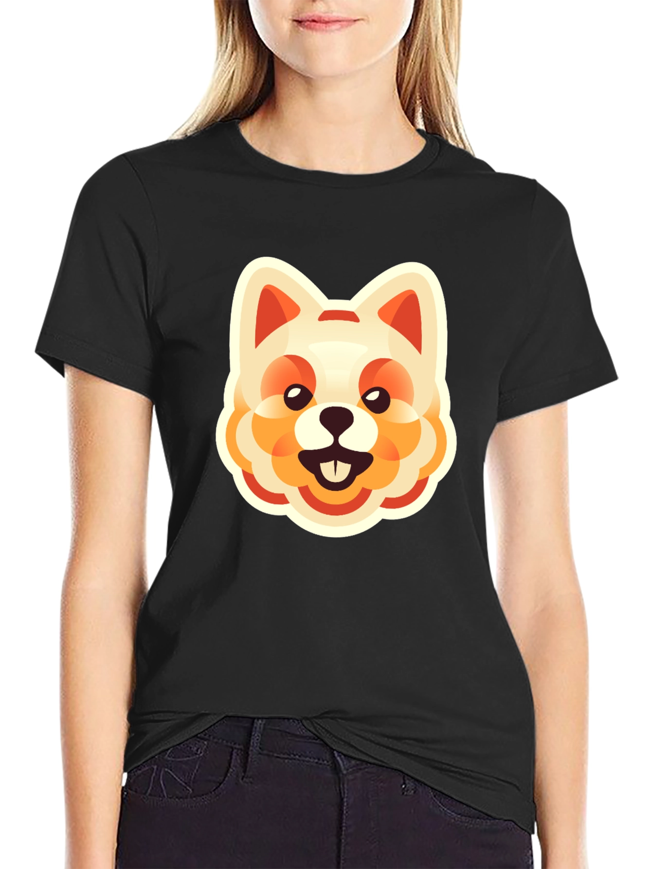 Black Dog Graphic Tee - Cute Cartoon Animal Print view 2