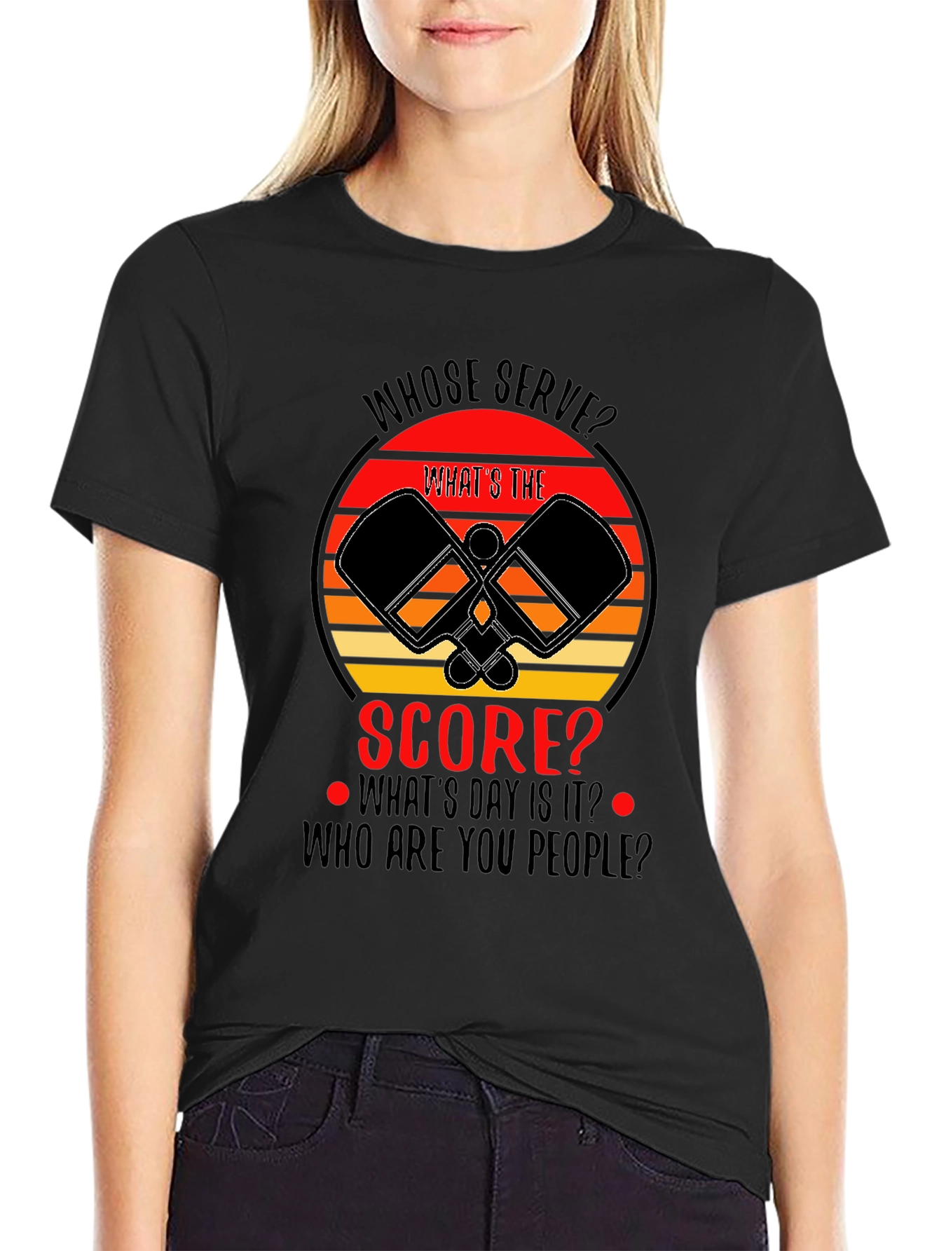 Black Pickleball T-Shirt - Whose Serve?  Funny Player Gift view 2