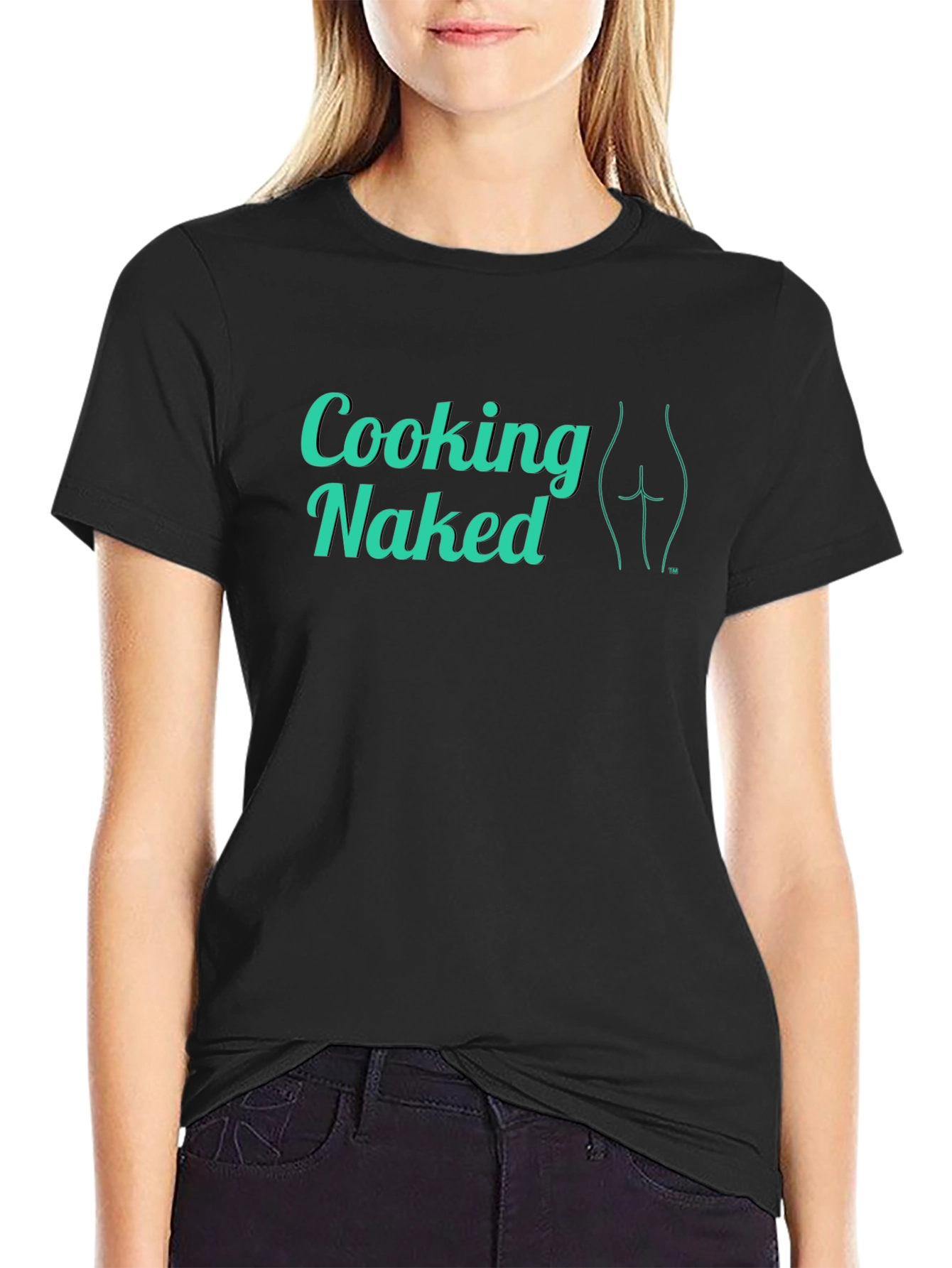 Black Cooking Naked Graphic Tee - Funny Novelty Shirt view 2