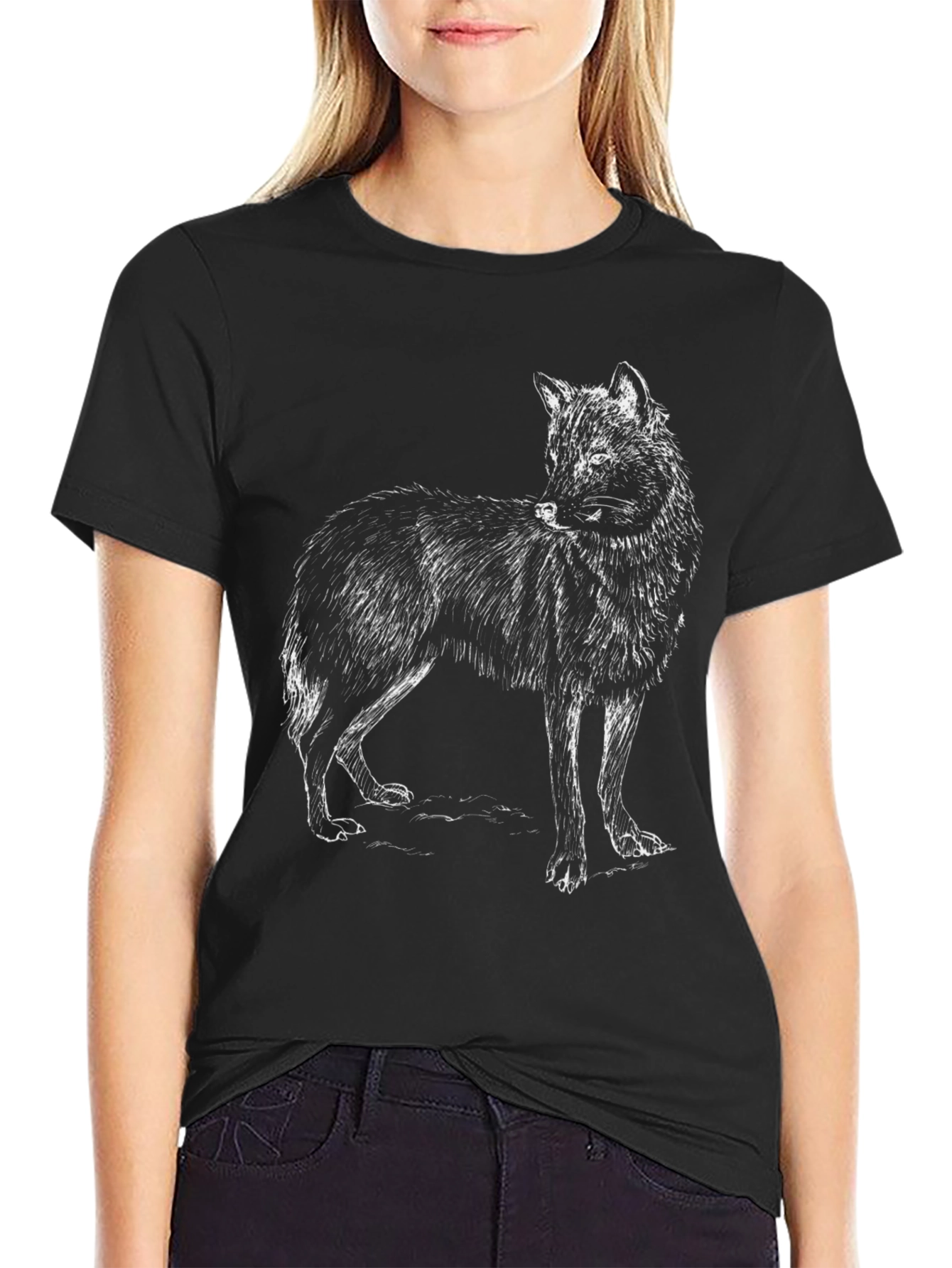 Black Black Wolf Graphic Tee - Men's Casual Cotton Shirt view 2