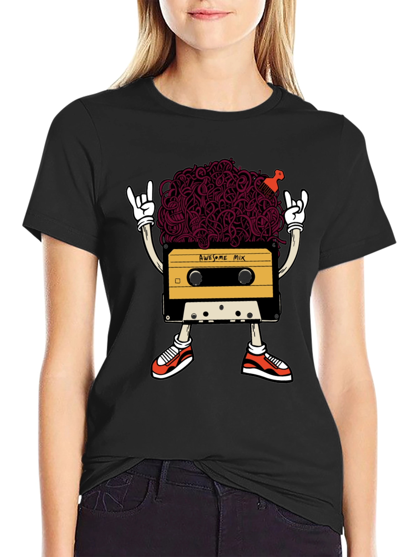 Black Awesome Mix Tape Graphic T-Shirt view 2