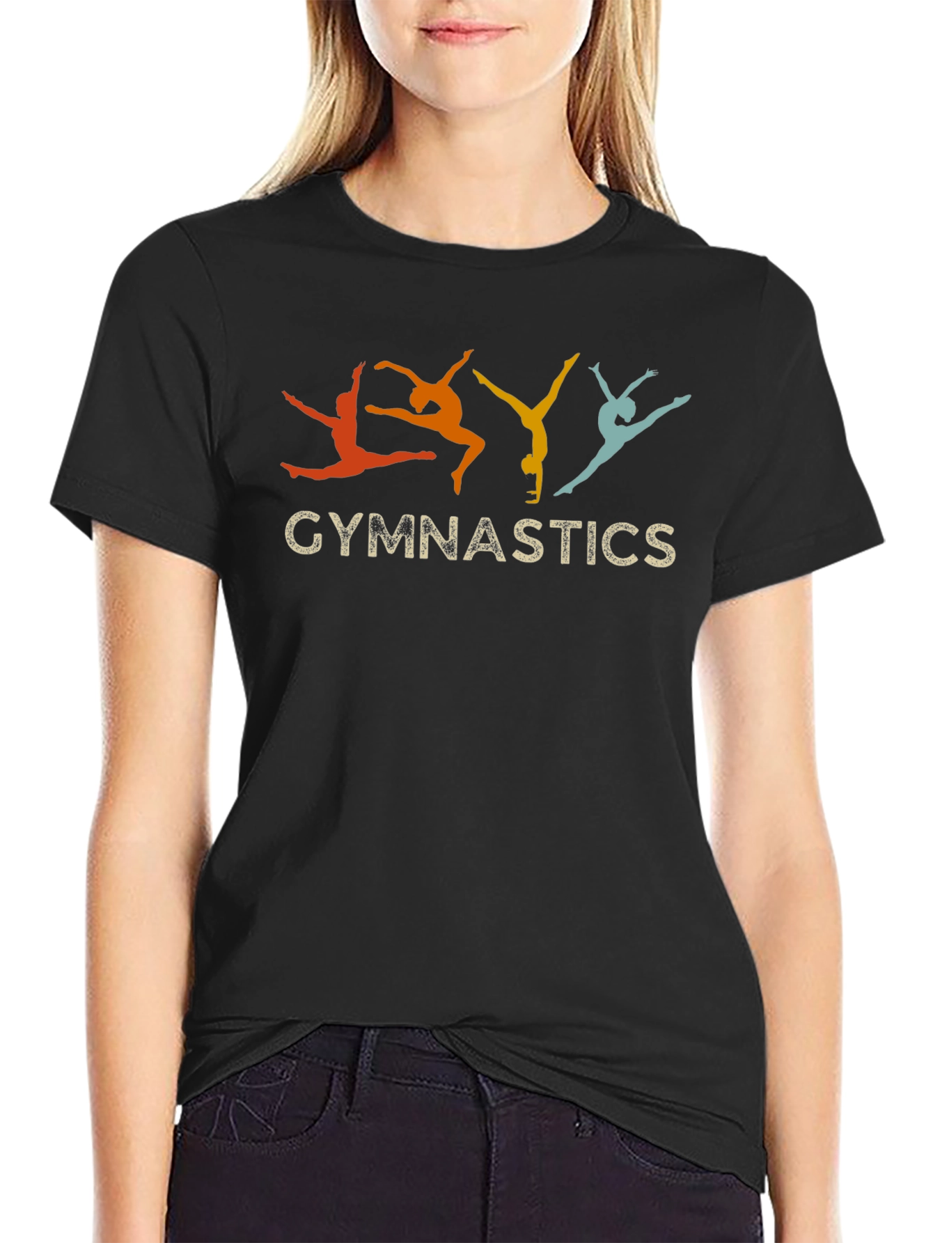 Black Gymnastics Retro Style Black T-Shirt view 2